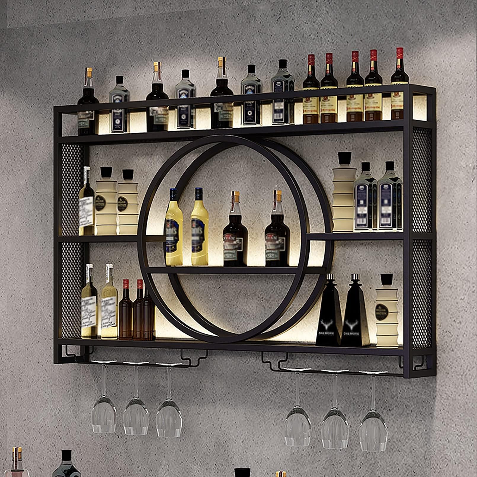 Estante de vino anticaída organizador de pared industrial negro metálico 120cm