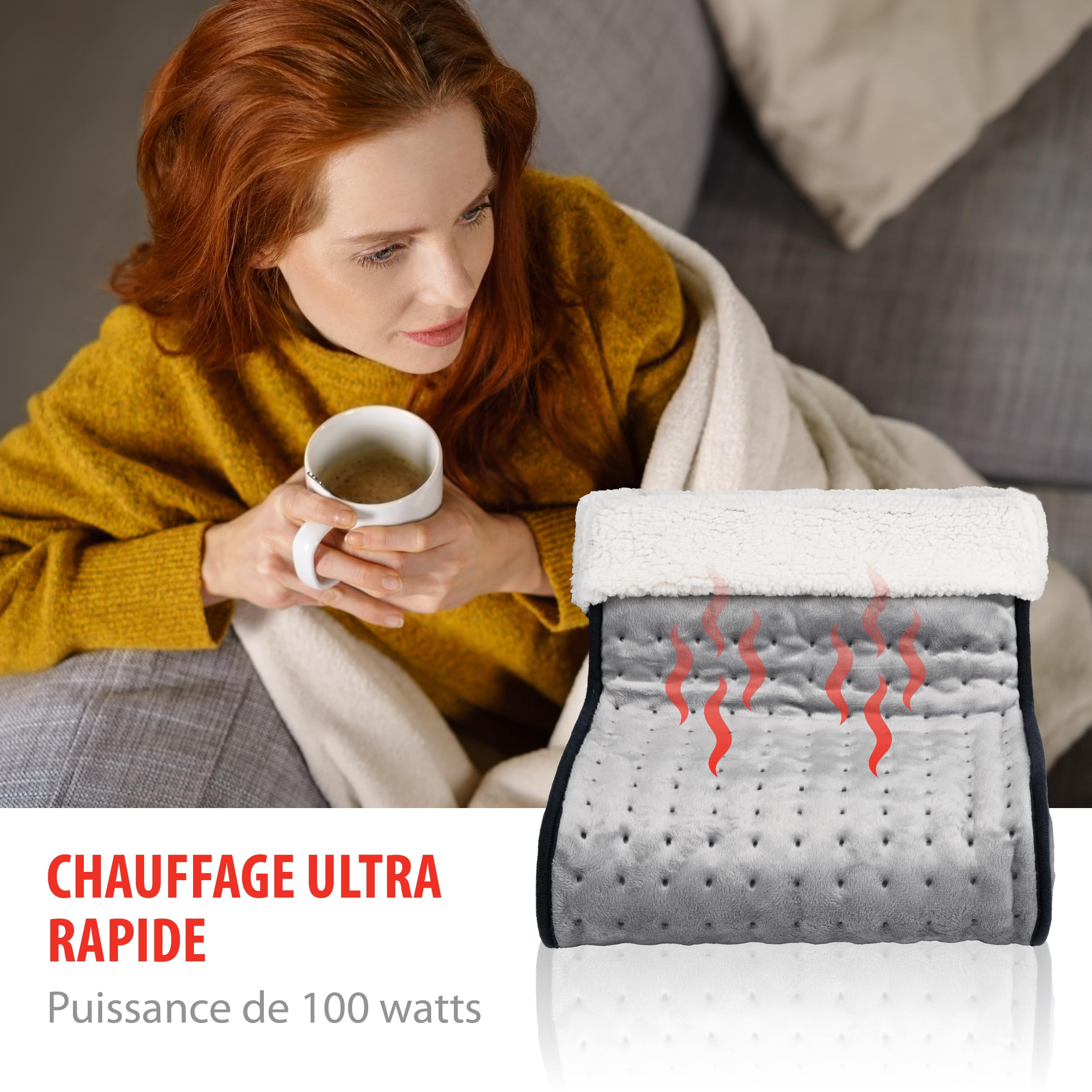 alpina Chausson Chauffant Electrique - Chauffe Pied Electrique Protection Contre la Surchauffe - Chaussons Chauffants Housse Intérieure Lavable - Bouillotte Pied 3 Réglages de Chaleur - Gris