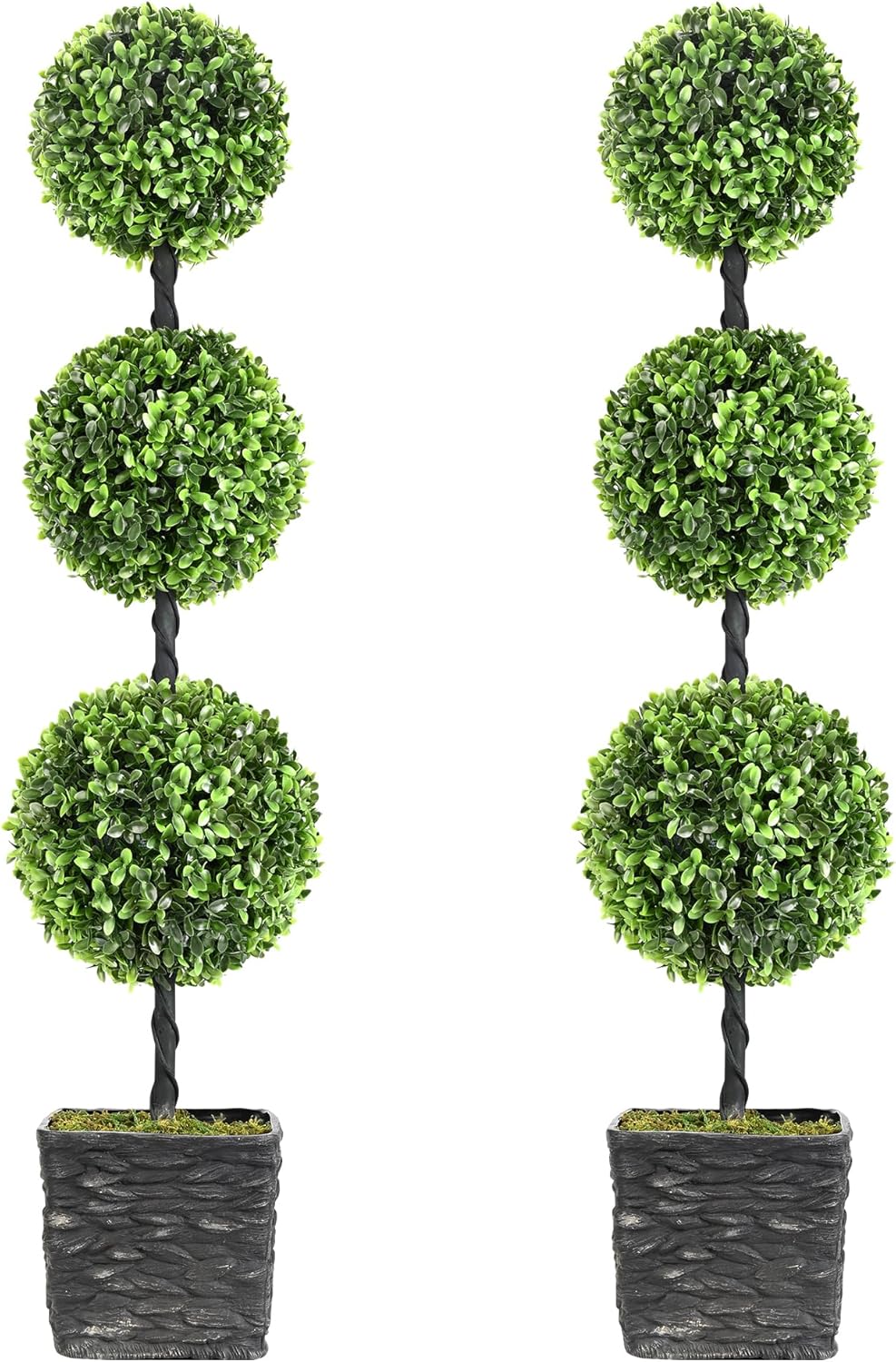 Artificial Boxwood Topiary Ball Tree 2 Pack, Two 3FT SEVENLOVE Potted Boxwood Tree