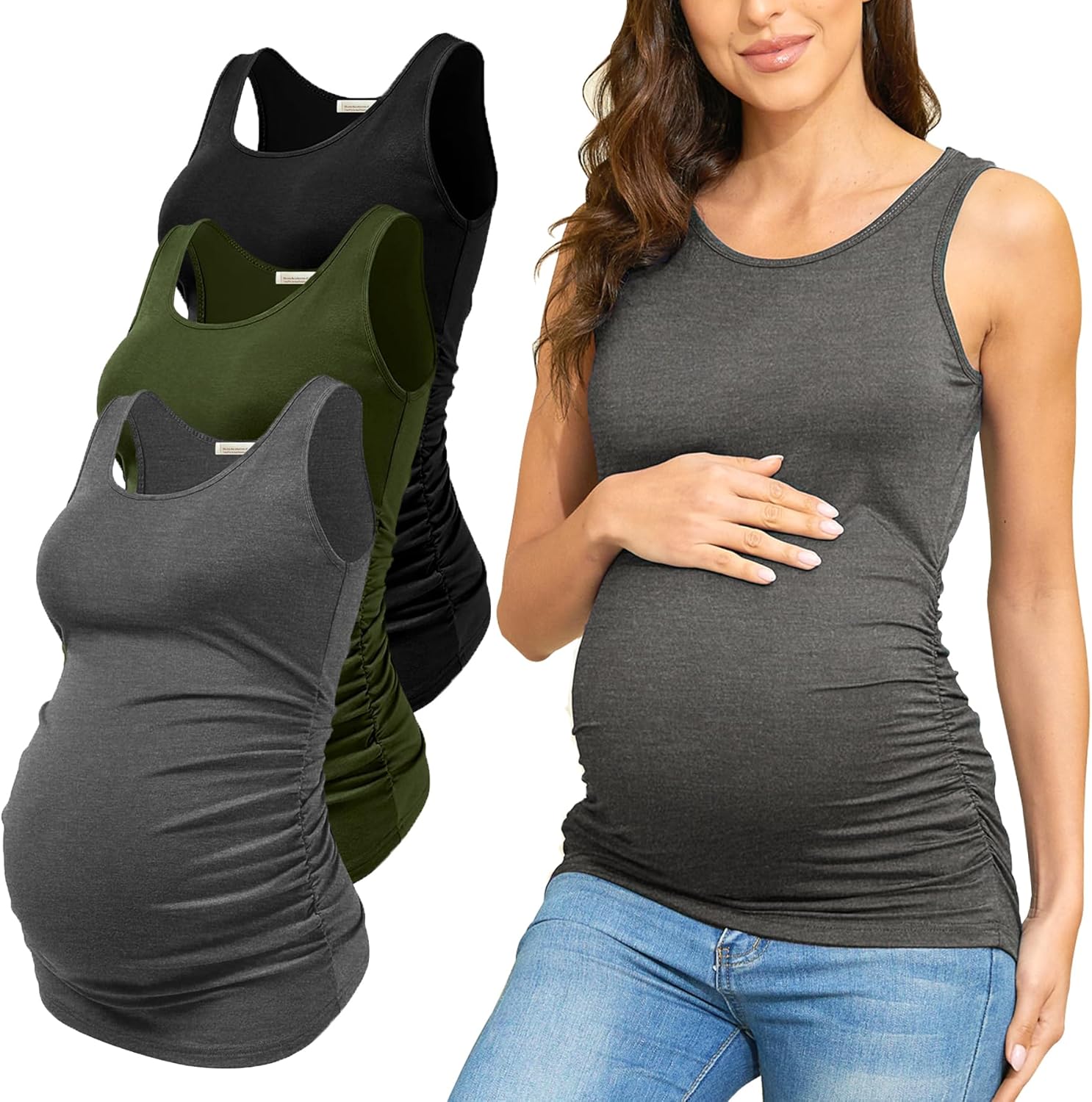 PARNIXS Summer Women's Maternity Tank Top Comfy Sleeveless Maternity Clothes - Image 7