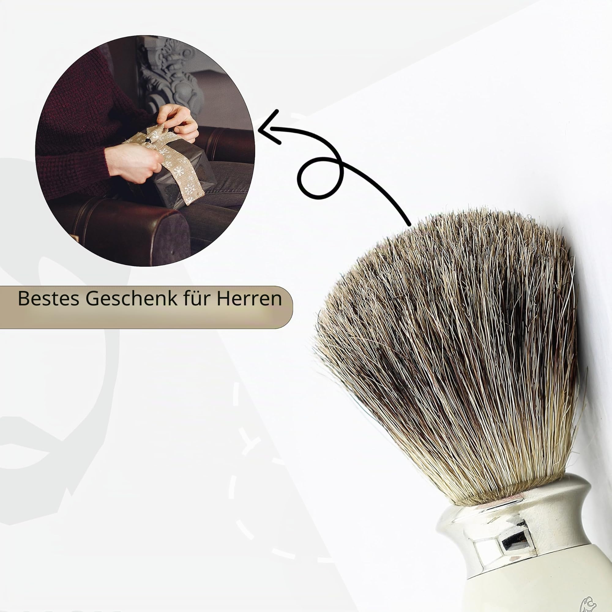 Jag Shaving Rasierset – Rasierhobel – Rasierpinsel Dachshaar – Rasierständer – 3 teiliges Rasierer Set Herren Damen, 3 Rasierklingen Rasierhobel – Elfenbein Rasierset als Geschenkset