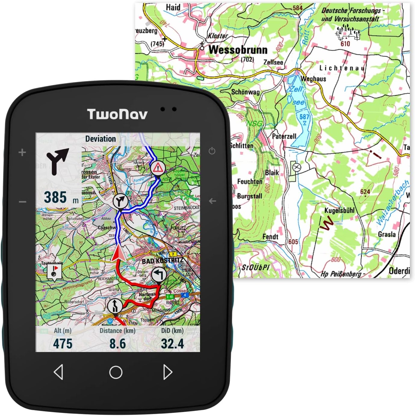 TwoNavTerra, Outdoor GPS with 3.7 Inch Widescreen for Mountain, Hiking, Bicycle or Navigation with Maps Included, According to World of MTB, Best of the Year 2023 (Terra + Map Germany Full)