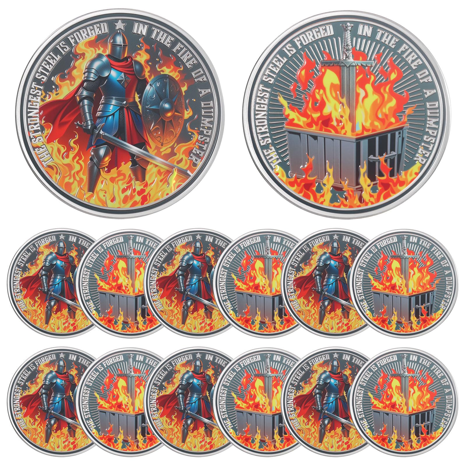 Liliaafar 12 monedas de desafío de fuego de caballero, el acero más fuerte está forjado, accesorios de escritorio divertidos, monedas de agradecimiento para empleados, oficina, compañeros de trabajo