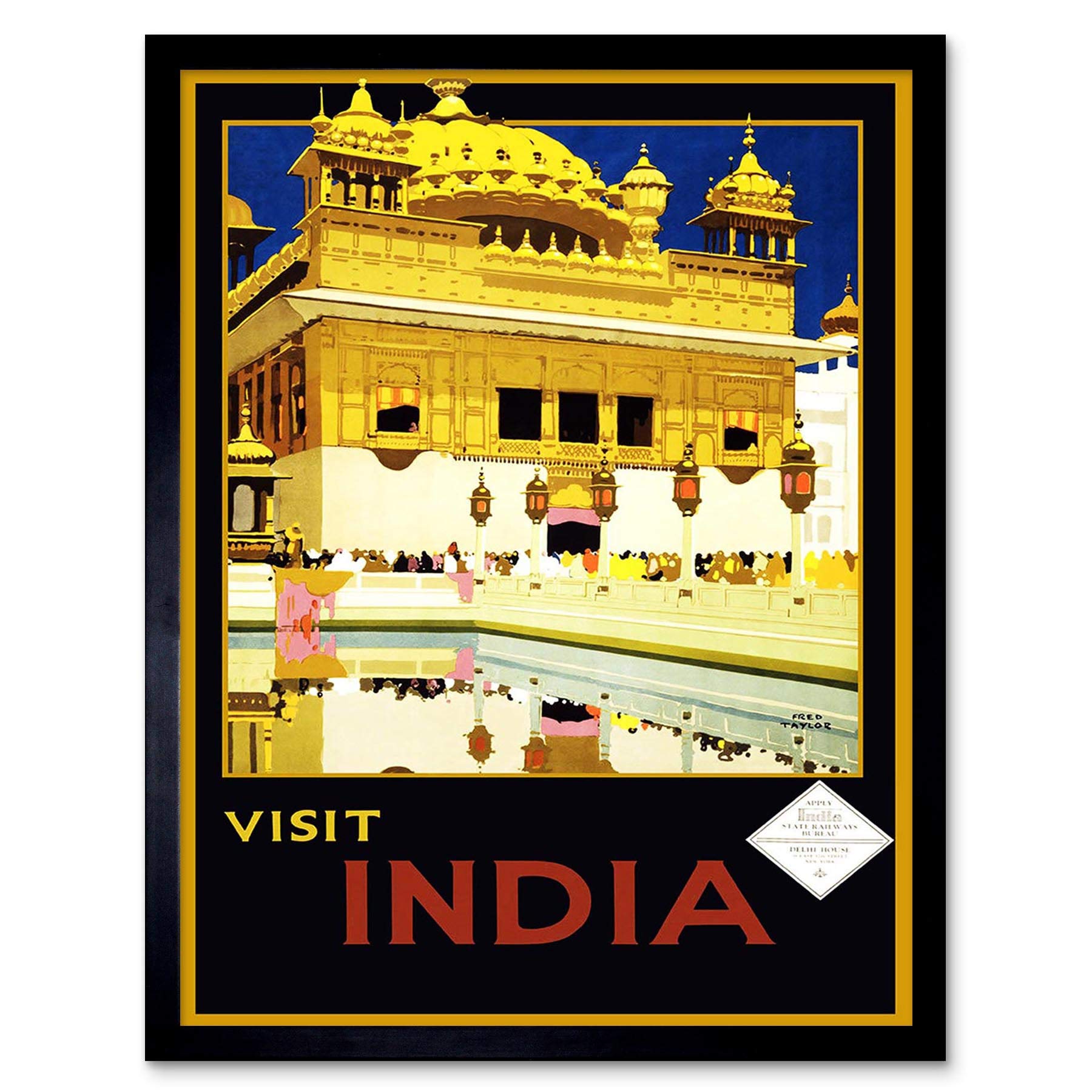Wee Blue Coo Travel Tourism India Harmandir Sahib Sikh Temple Art Print Framed Poster Wall Decor 12X16 Inch