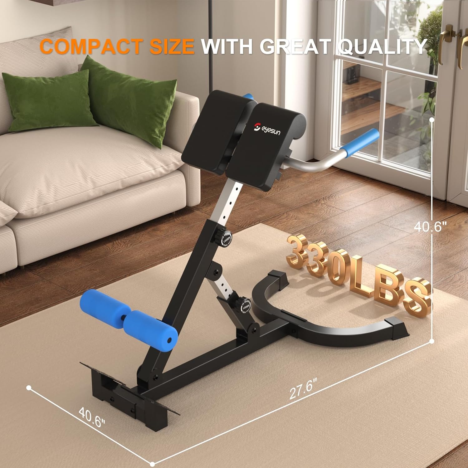 Roman Chair,Foldable Back Extension Machine,Adjustable Ab Back Extension Machine,Core Strength Trainer,Back Exercise Machine for Glute,Ab Workouts,Full All-in-One Body Workout&Home Gym Fitness（Blue）