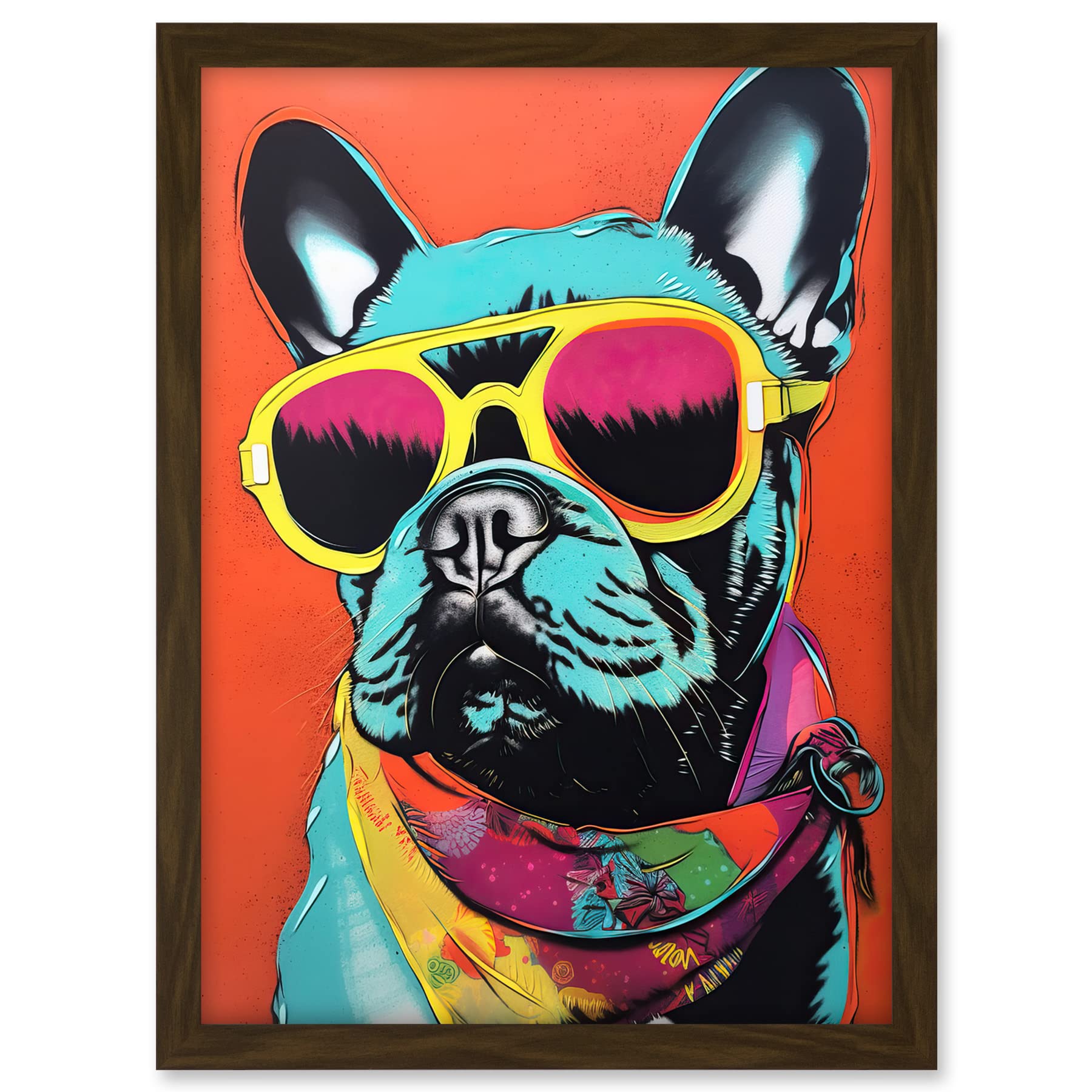 Artery8 French Bulldog Wearing Sunglasses and Bandana Artwork Framed A3 Wall Art Print