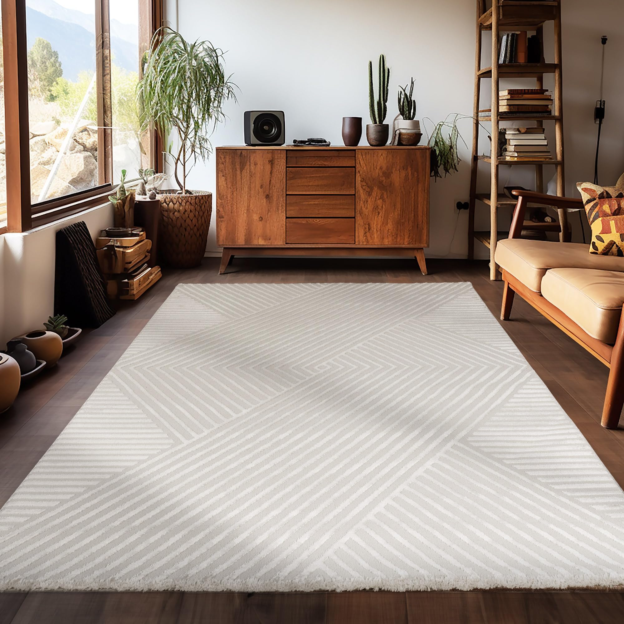 Carpetsale24 Kurzflor Teppich Wohnzimmer Skandinavisch Boho Design Einfarbig mit 3D Effekt Weich Waschbar Pflegeleicht, für Wohnzimmer Schlafzimmer Esszimmer und Küche