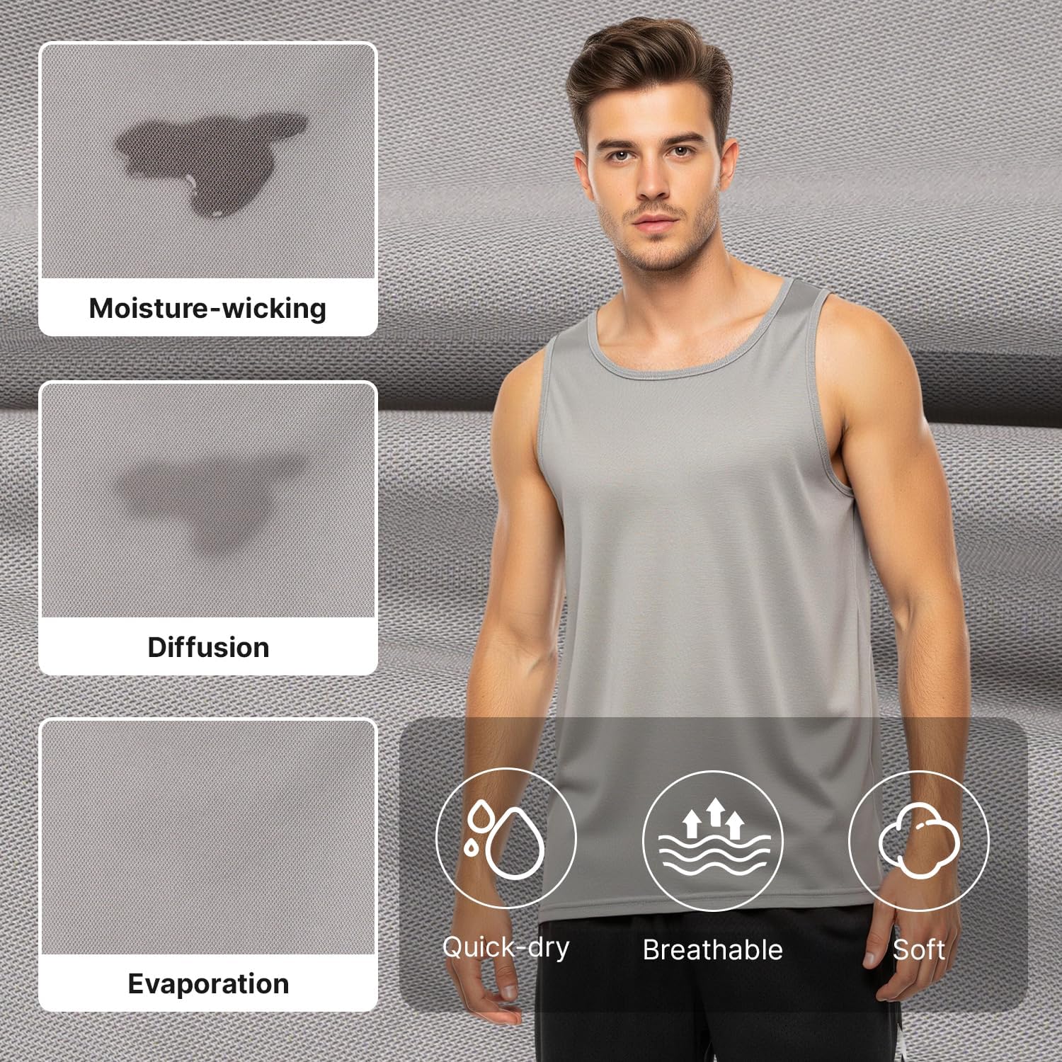 Men's Tank Tops 5 Pack, Quick Dry Moisture-Wicking Undershirts Sleeveless Gym Shirts for Workout Running - Image 4