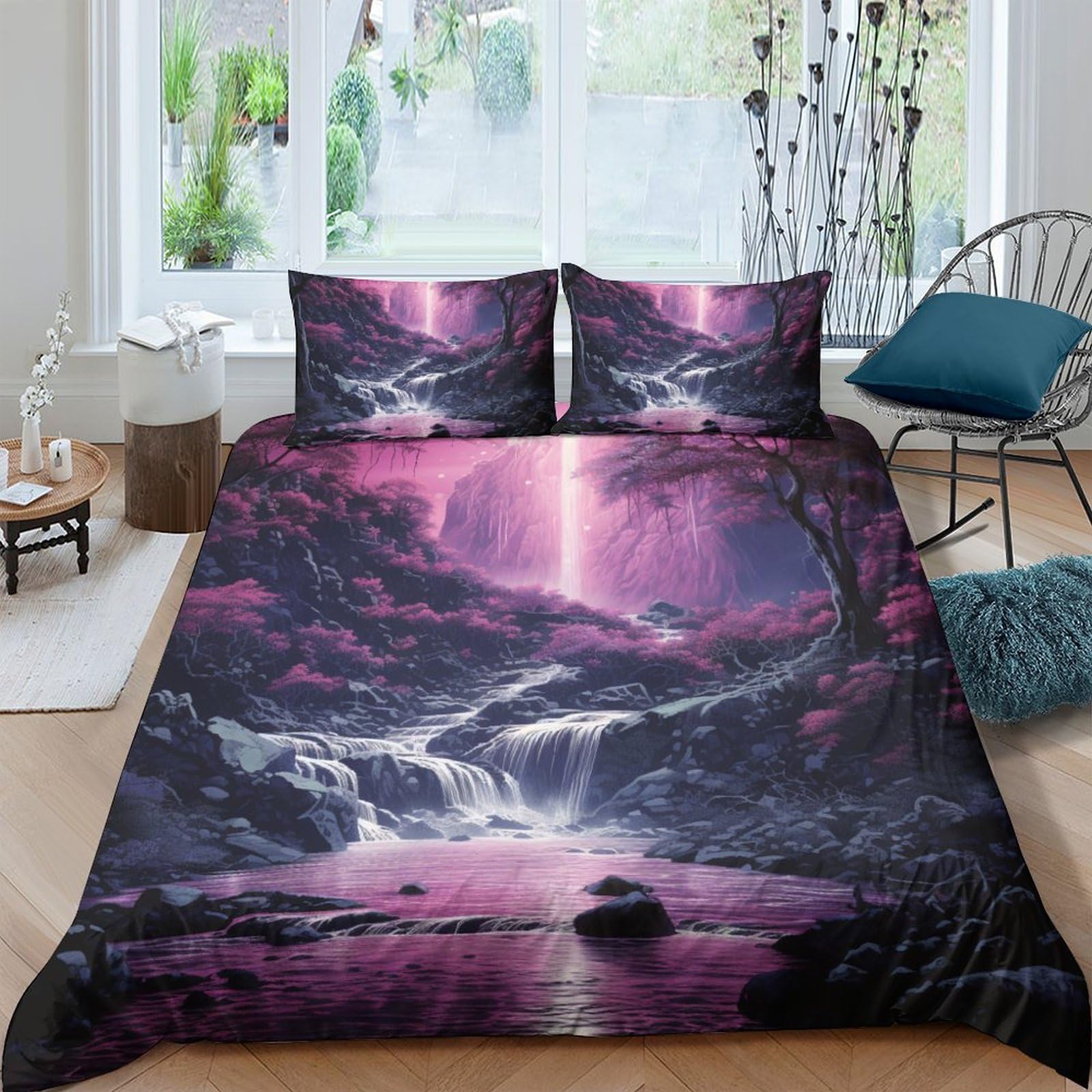 CasGattoa forestale Stampati in 3D Set Biancheria Da Letto Microfibra Di Copripiumini Con Federa Con Chiusura A Cerniera 3 Pezzi Per Bambini E Adulti King（220x240cm）