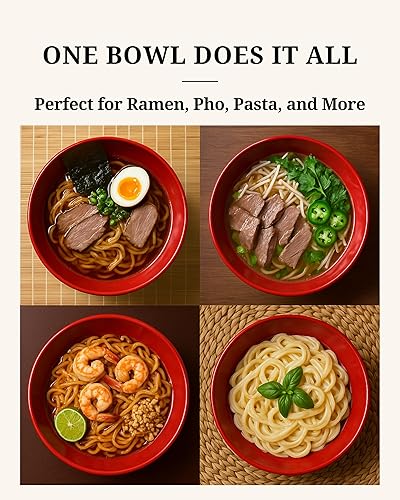 Miniatura 6 de APEX S.K. Juego de 4 cuencos japoneses grandes de melamina de 51 onzas, cucharas a juego, palillos, cuencos asiáticos para sopa para ramen Pho Udon