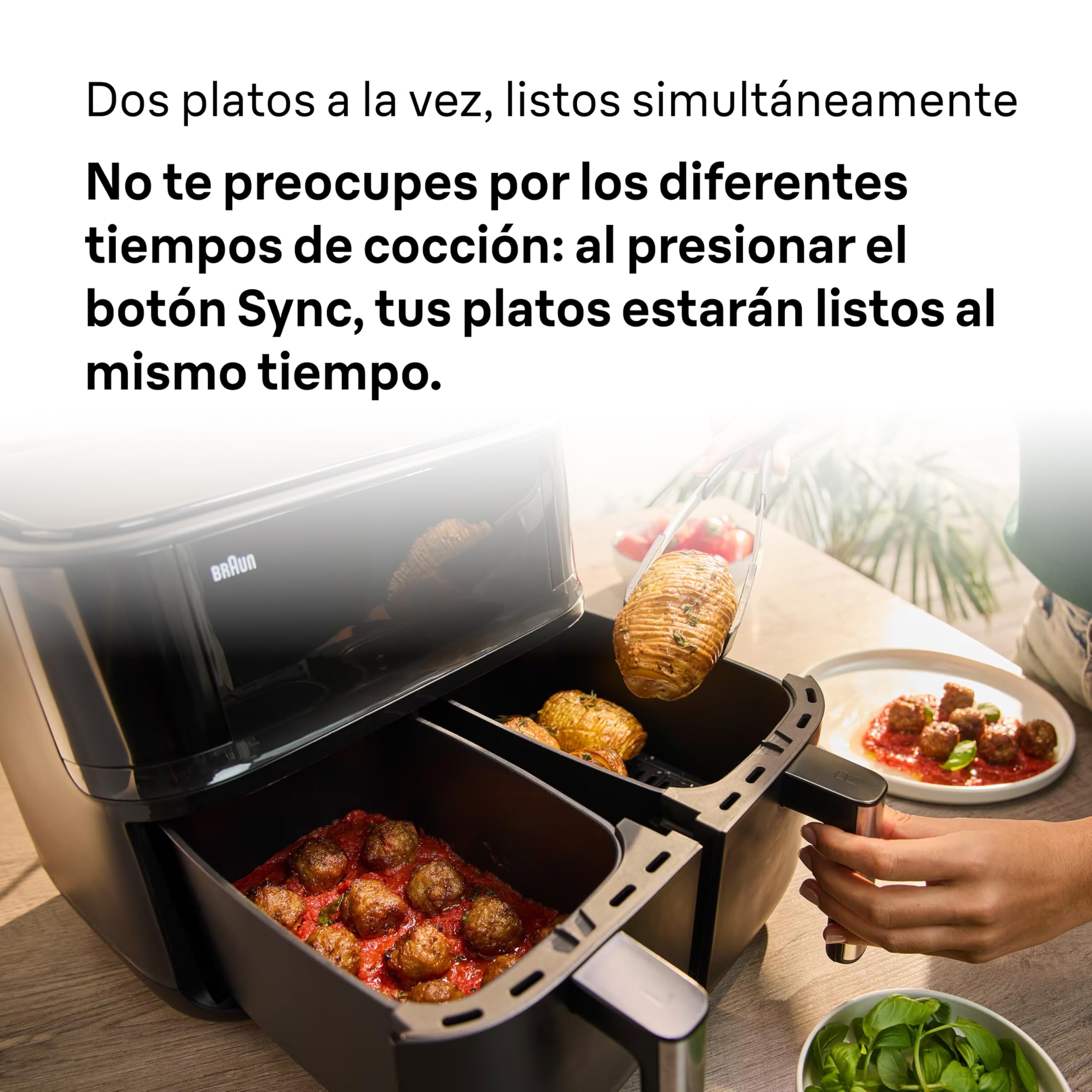 Braun TwinCook 3 TD3030IBK, frytkownica na gorące powietrze, 2 komory, 8 l (4 l + 4 l), 80-200°, Airfryer z funkcją synchronizacji, 8 programów, łatwe czyszczenie, 2850 W, czarna