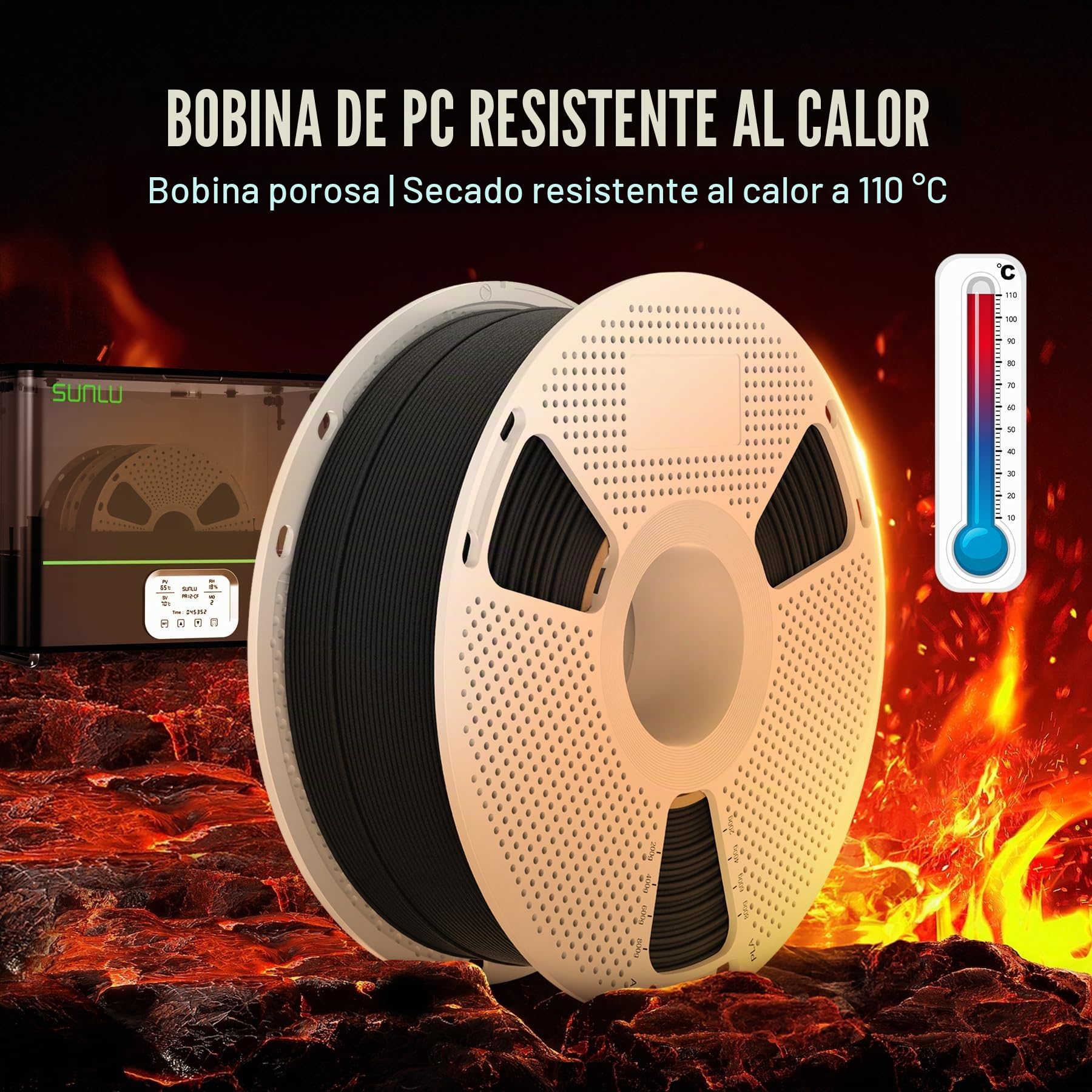 SUNLU Filamento 3D PA12-CF 1,75 mm 1KG, Filamento de Nailon con Fibra de Carbono, Excelente Resistencia al Desgaste y a los Aceites, Bobina Resistente al Calor, Dimensional +/-0,02 mm, 1KG, Negro