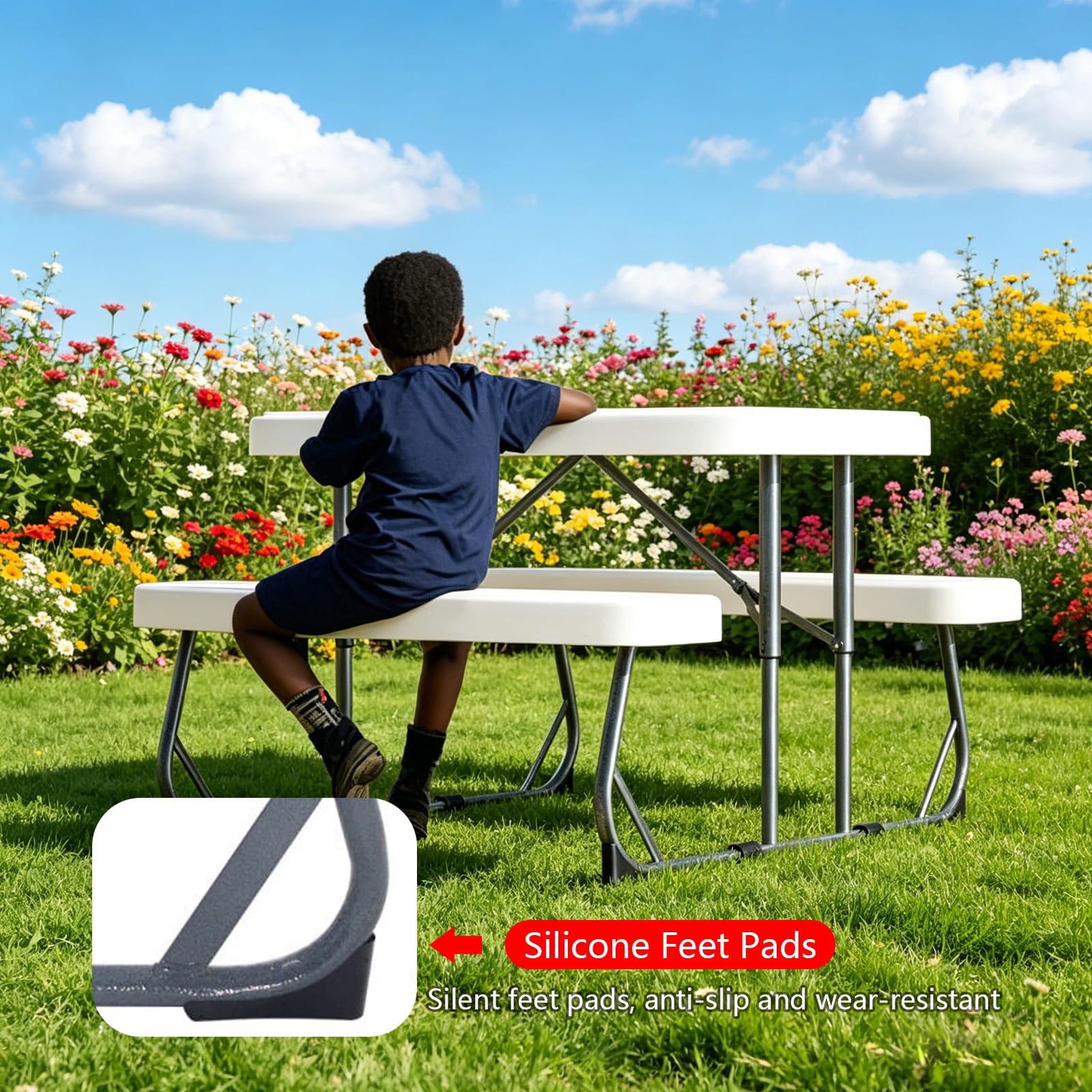 Tavolo da picnic per bambini con 2 panche, pieghevole in HDPE, resistente alle intemperie, per esterni, cortile, giardino, sala giochi, interni