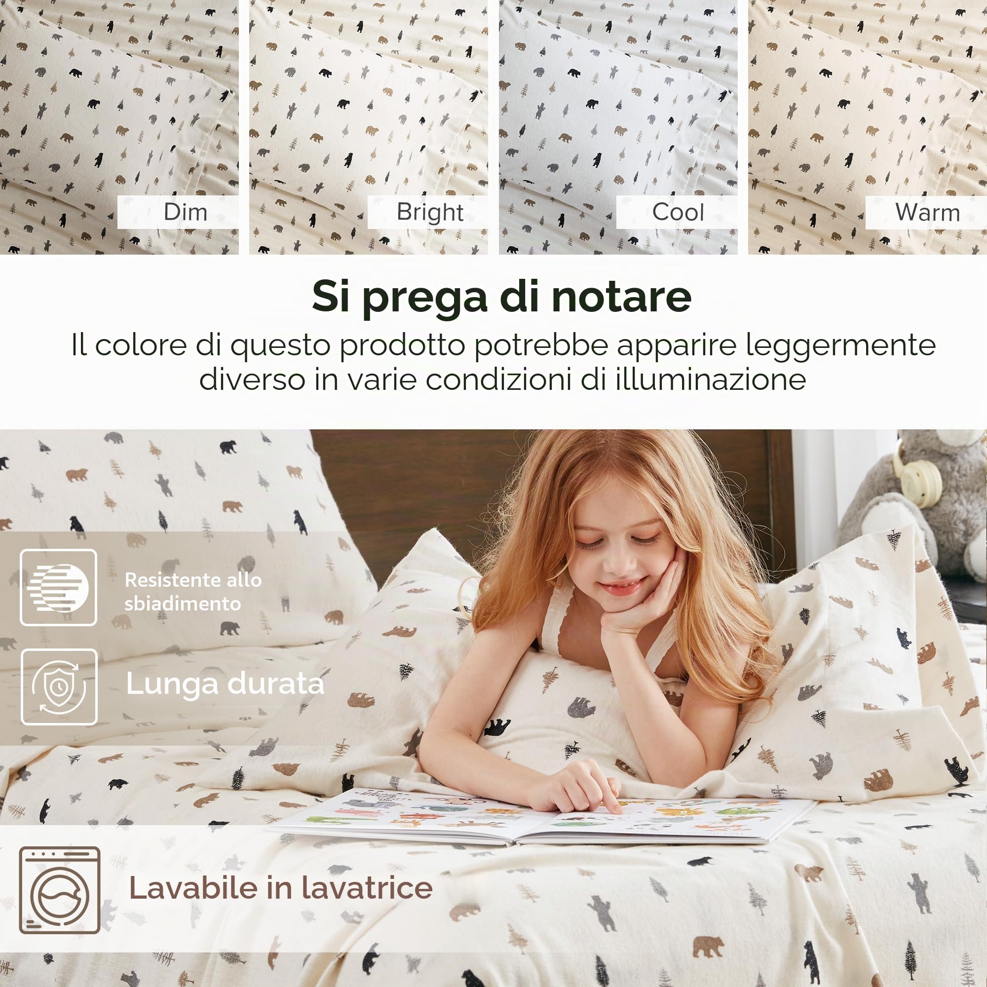 Comfort Spaces Set di lenzuola in flanella di cotone al 100%, ultra morbide e accoglienti, con tasca elastica da 30,5 cm, per materassi fino a 35,6 cm, stampa originale, biancheria da letto in