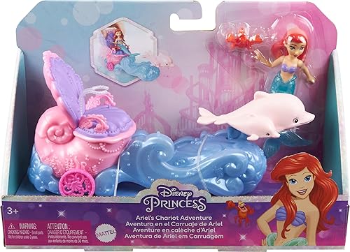 Miniatura 6 de Mattel Disney Princess Mermaid Ariel - Muñeca pequeña y carro rodante con 1 figura de amigo, inspirado en la película de Disney, La Sirenita