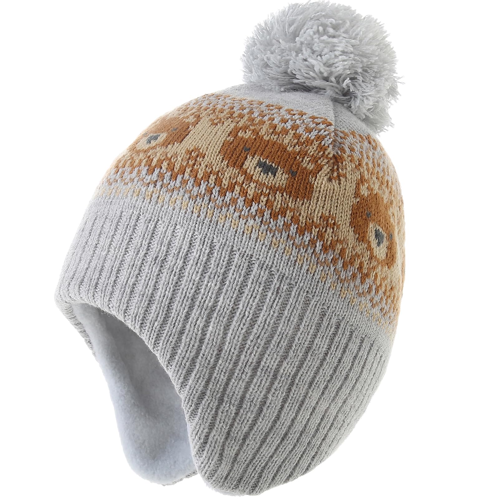 LMLALML Boys Winter Hat Earflap Knitted Beanie for Kids Warm Fleece Lined Thicken Hat for Baby