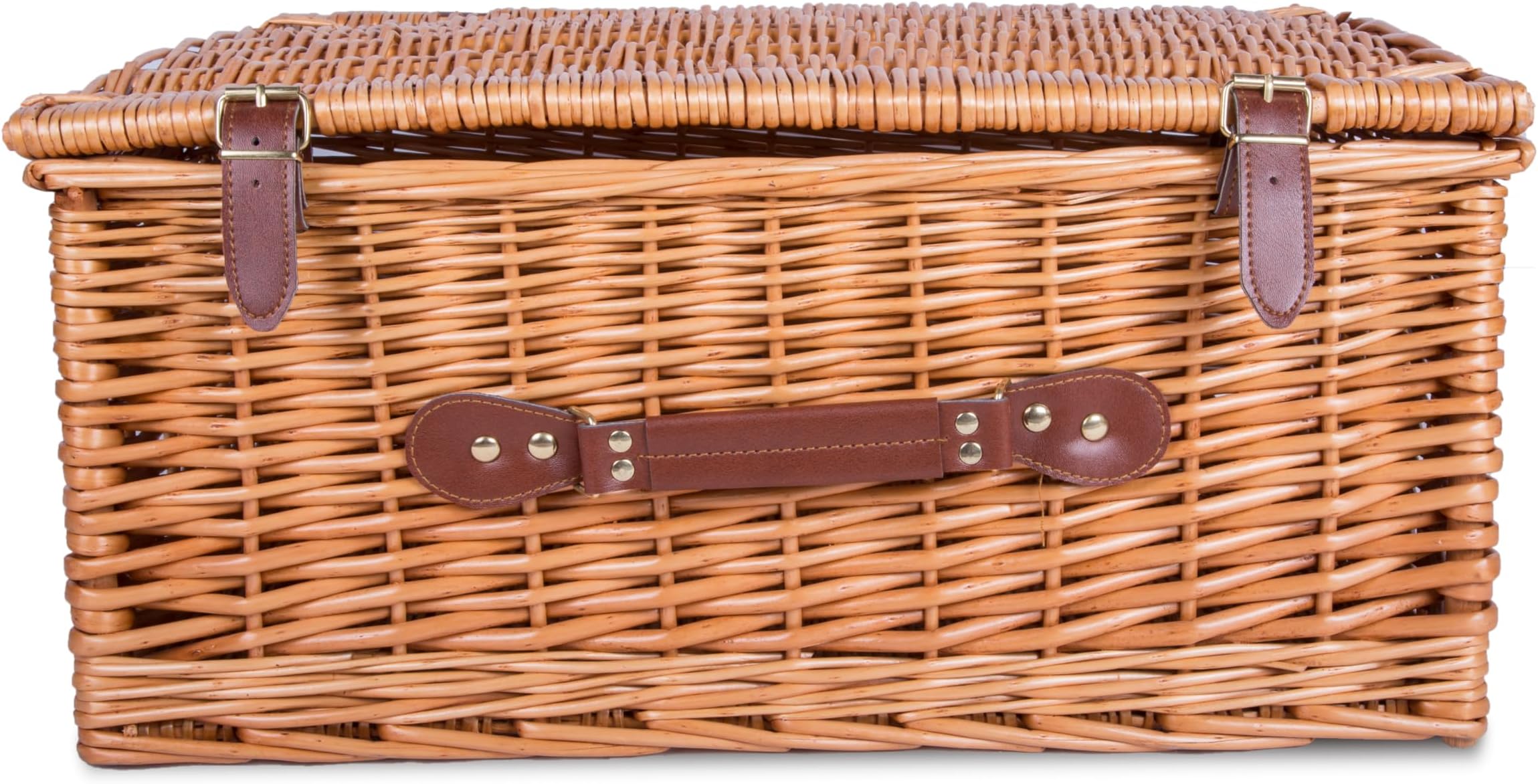 – Traditional Premium Wicker Gift Basket With Lid Empty Picnic Hamper WIth Handle Shop Retail Display Basket (Honey, Large)