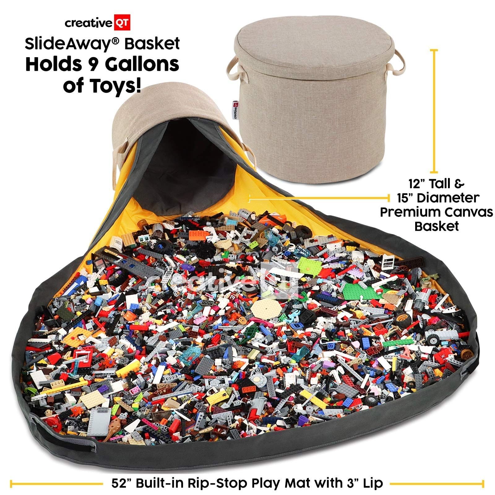 Creative QT – Slideaway Organizzatore per giocattoli e tappetino da gioco per bambini – Contenitore per giocattoli – per ragazzi e ragazze – Sala giochi – Porta giocattoli per bambini – Beige