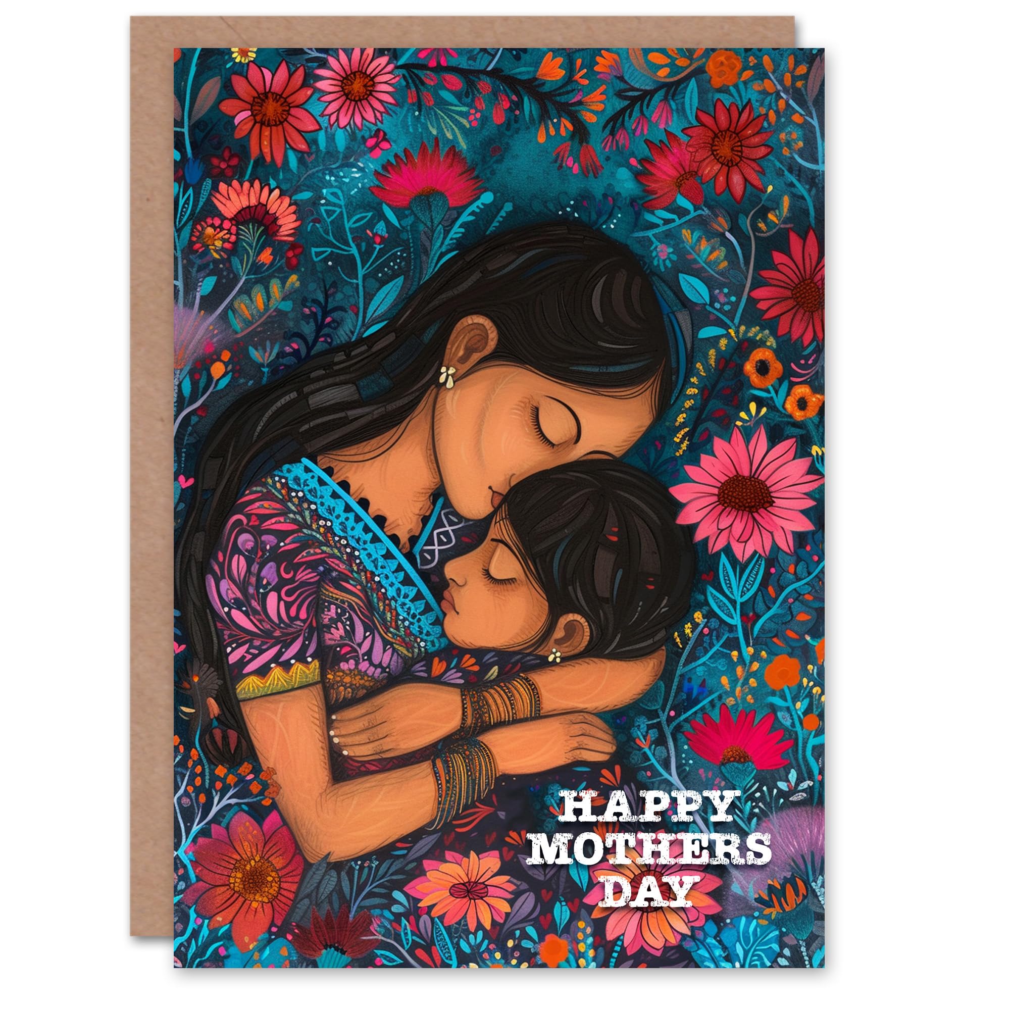Artery8 Indian Woman Mother's Day Greeting Card Hug Hindu Sikh Muslim Mother From Daughter For Mum