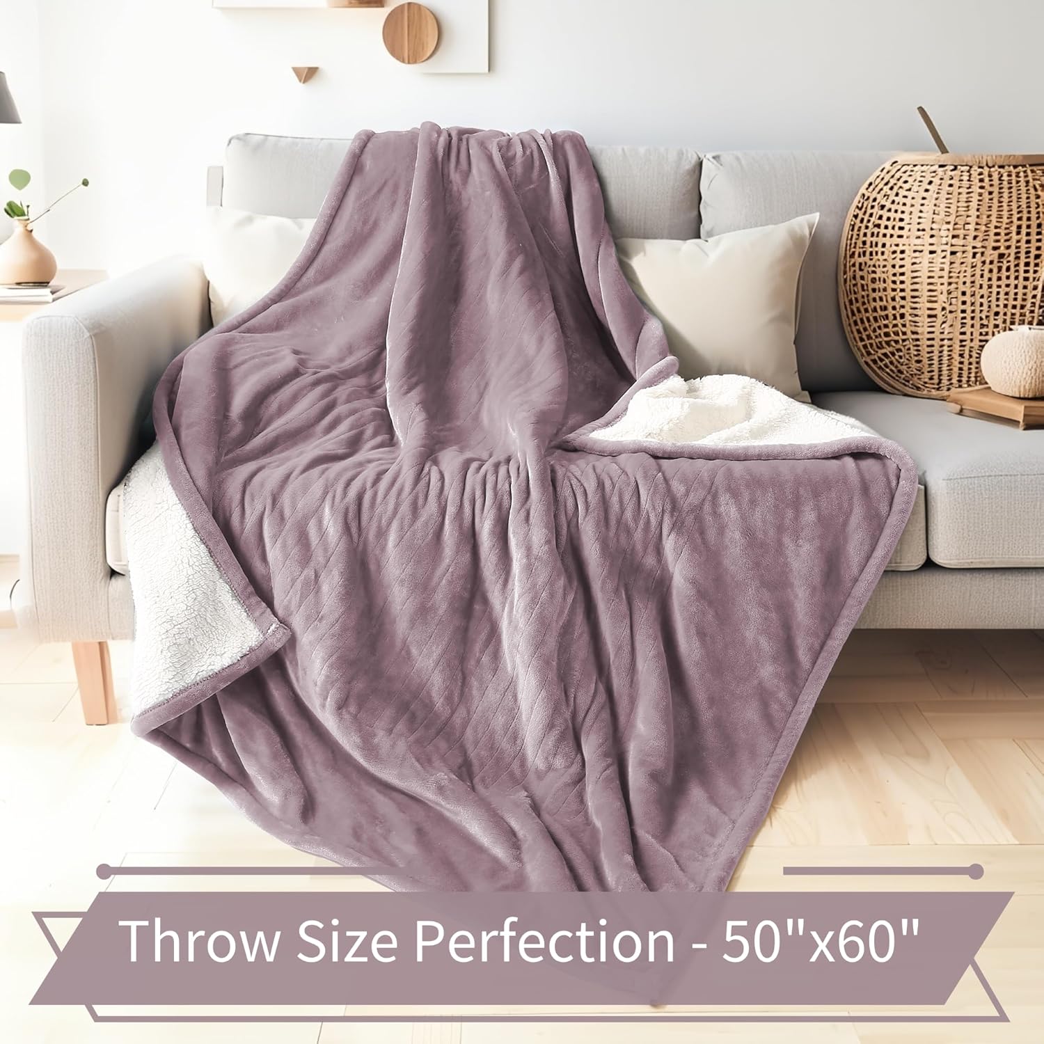 Electric Heated Blanket Throw Size 50"x60" - Flannel & Sherpa Fabric Dual-Sided, 6 Heat Settings & 1-3 Hours Auto Off, Soft & Cozy Machine Washable, Lavender Purple - Image 7