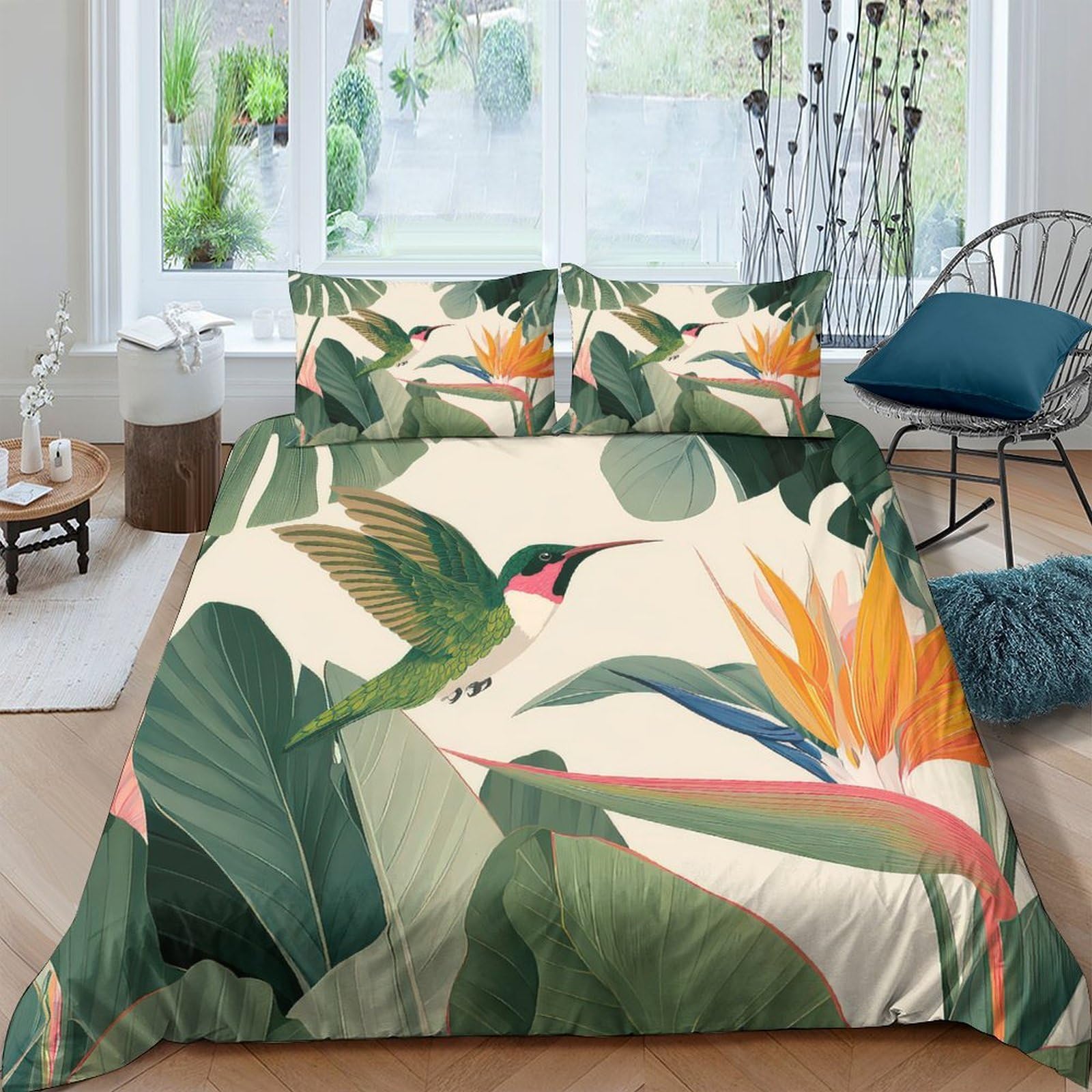 Ctjqhvkz Style-9 3D Printed Tropical Bird Paradise Fitted Sheet Microfiber Soft Anti-Slip Botanical Mattress Cover For Bedroom Guest Room Single（135X200cm）