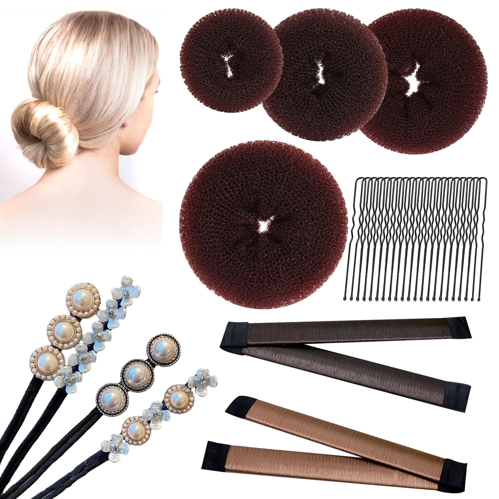 Donut de Pelo 30 PCS, Accesorios de Peinado, Moño de Pelo DIY Set para Bailarines