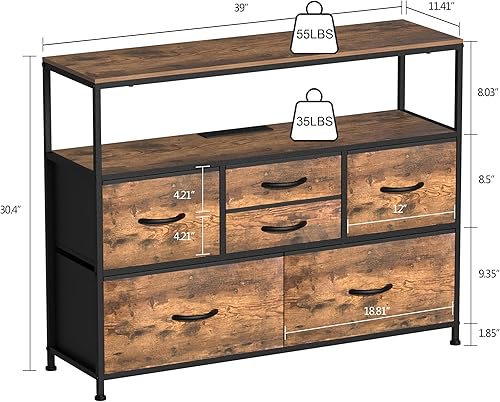Miniatura 3 de Simoretus Soporte de TV con toma de corriente y cajones de tela, centro de entretenimiento para TV de hasta 45 pulgadas, estante de almacenamiento