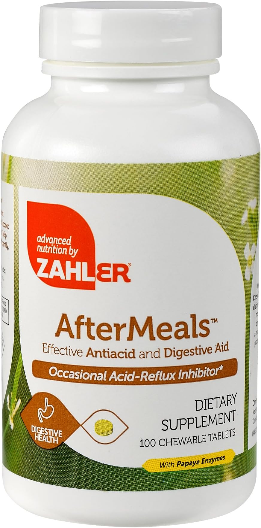 ZAHLER AfterMeals Natural Antacid and Digestive Aid, Occasional Acid and Reflux Inhibitor, 100 Tablets