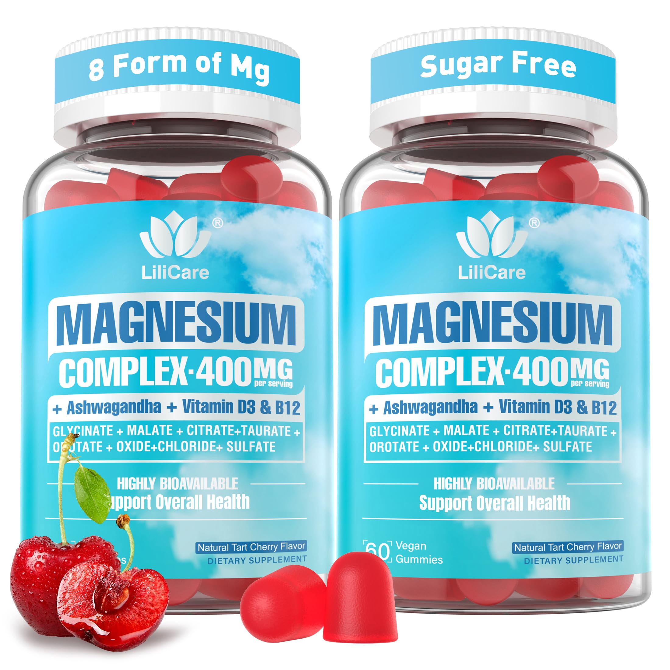 Magnesium Complex Gummies for Women Men 400mg, 8 Forms of Magnesium Glycinate, Citrate, Malate - Sugar Free Calm Magnesium Gummies Supplement with