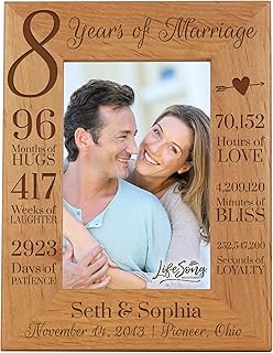 LifeSong Milestones 8th Wedding Anniversary Keepsake Picture Frame for Couple 8 year of marriage - Eight Year Photo Frame Gift for parents couples husband wife him her holds 4x6 photo (Personalized)