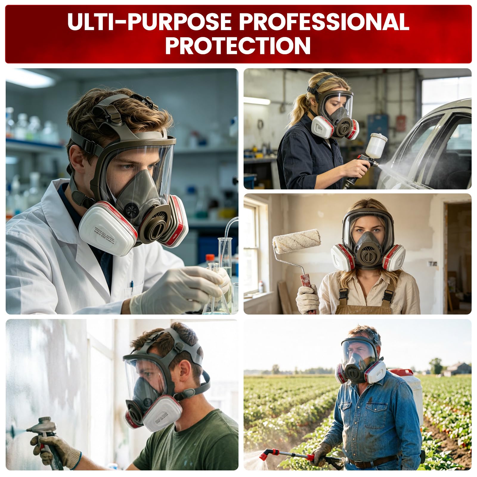 Maschera integrale per la polvere con 10 filtri, 15 in 1, maschera antipolvere riutilizzabile per levigatura, verniciatura, lucidatura, polvere fine, maschera per verniciatura a gas, con filtro