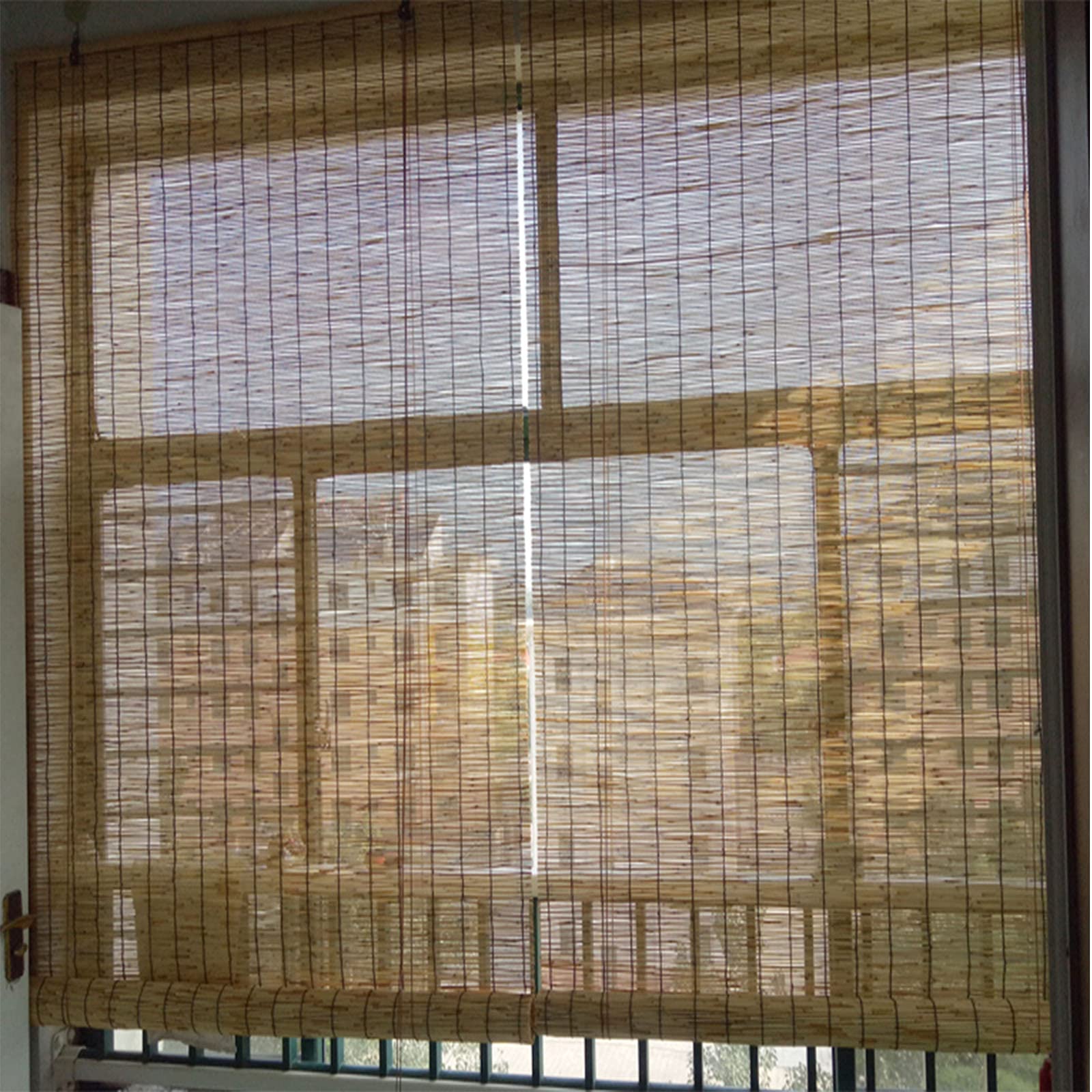 Fresh and Elegant Reed Curtain,Household Blackout Bamboo Blinds,Retro Decorative Roman Straw Curtain,Natural Bamboo Roll up Window Blind,for Indoor,Outdoor,Kitchen,Customizable (110x120cm/43x47in)