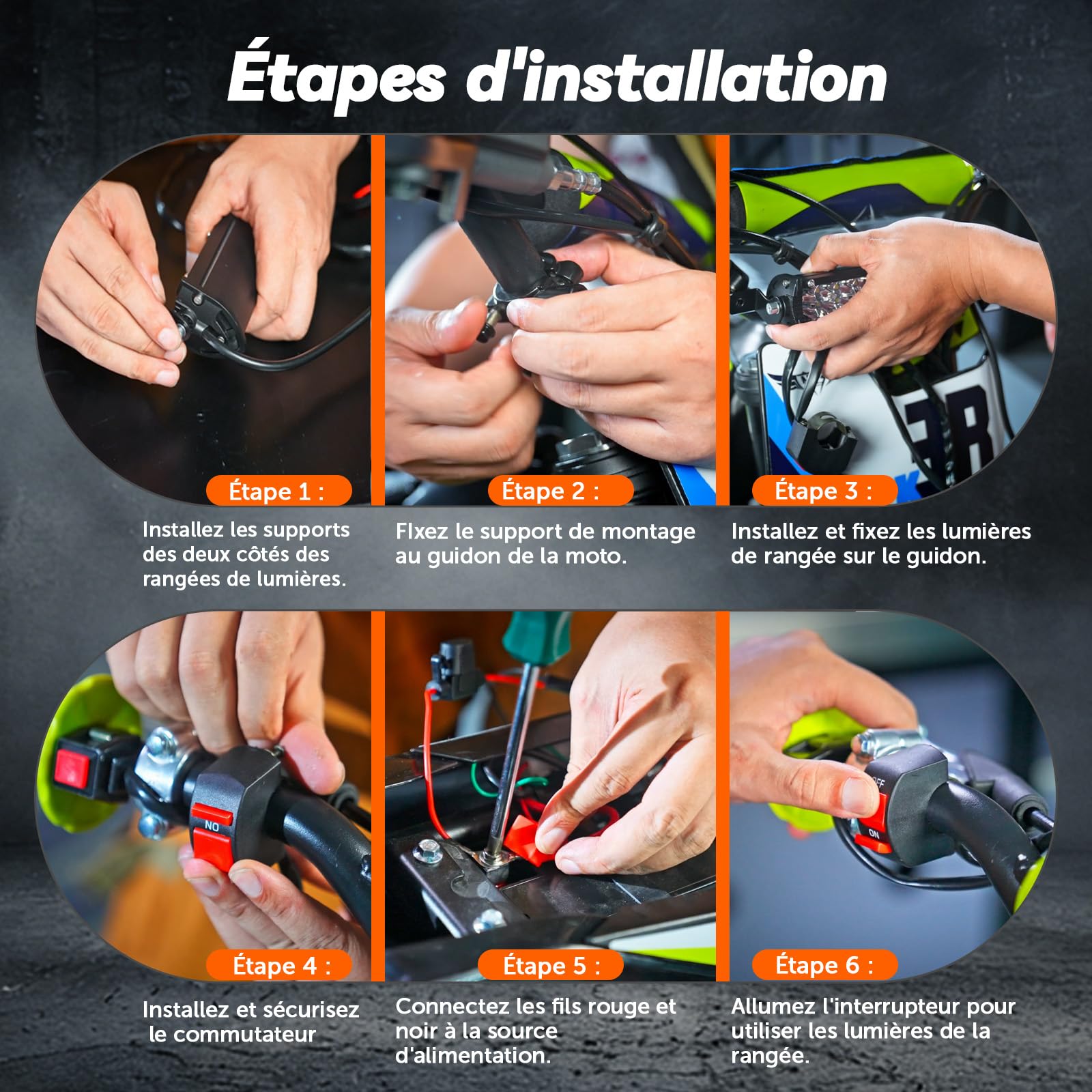 Barre LED Moto 60 W 2500 lm Guidon 22 mm Universelle pour Motos 50-250 cc | Éclairage Longue Portée,Phare LED Moto, Luminosité 2500 lm, Éclairage LED, Universelle pour Moto Cross Scooter 50-250 cc