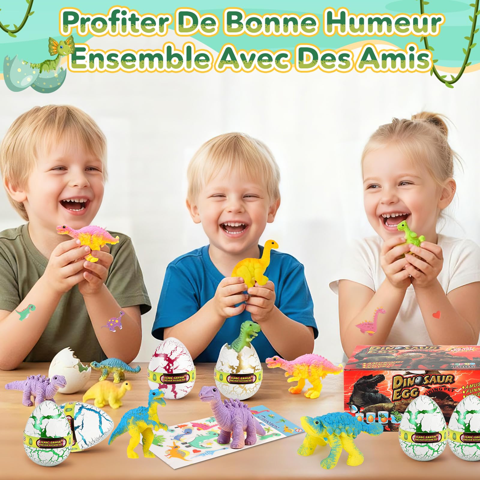 JONRRYIN Œufs Arc-en-Ciel à Éclore avec Dinosaures pour Enfants, Lot de 6 Œufs Surprise Dinosaur à Éclosion Magiques Jouets de Croissance, Idées Cadeaux pour Pâques ou Anniversaire Enfants 3+ Ans