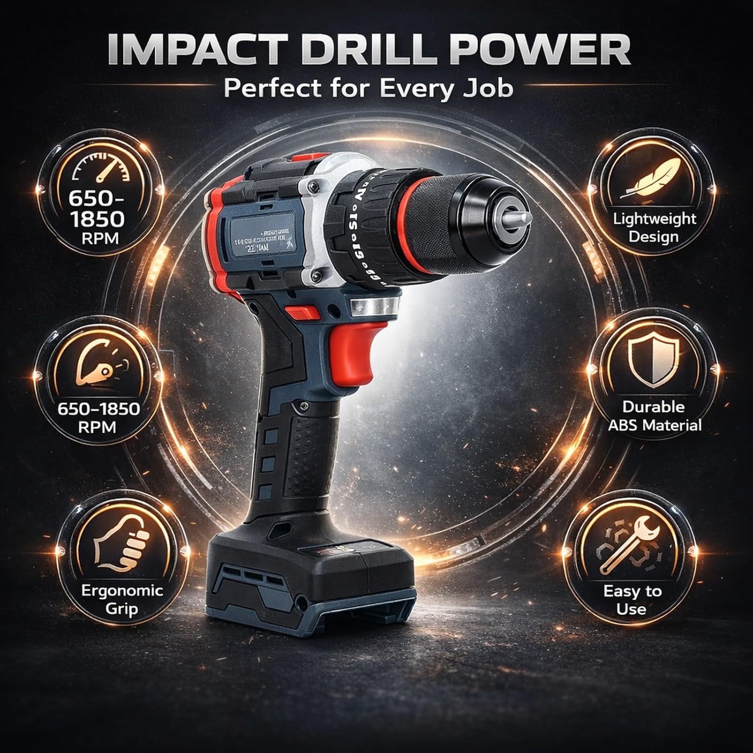 Impact Drill Bare Tool, Brushless Multifunctional 21V, 10mm Chuck, 80NM Torque - High Power Battery Compatible, Ergonomic Grip, Ideal for Wood and Metal