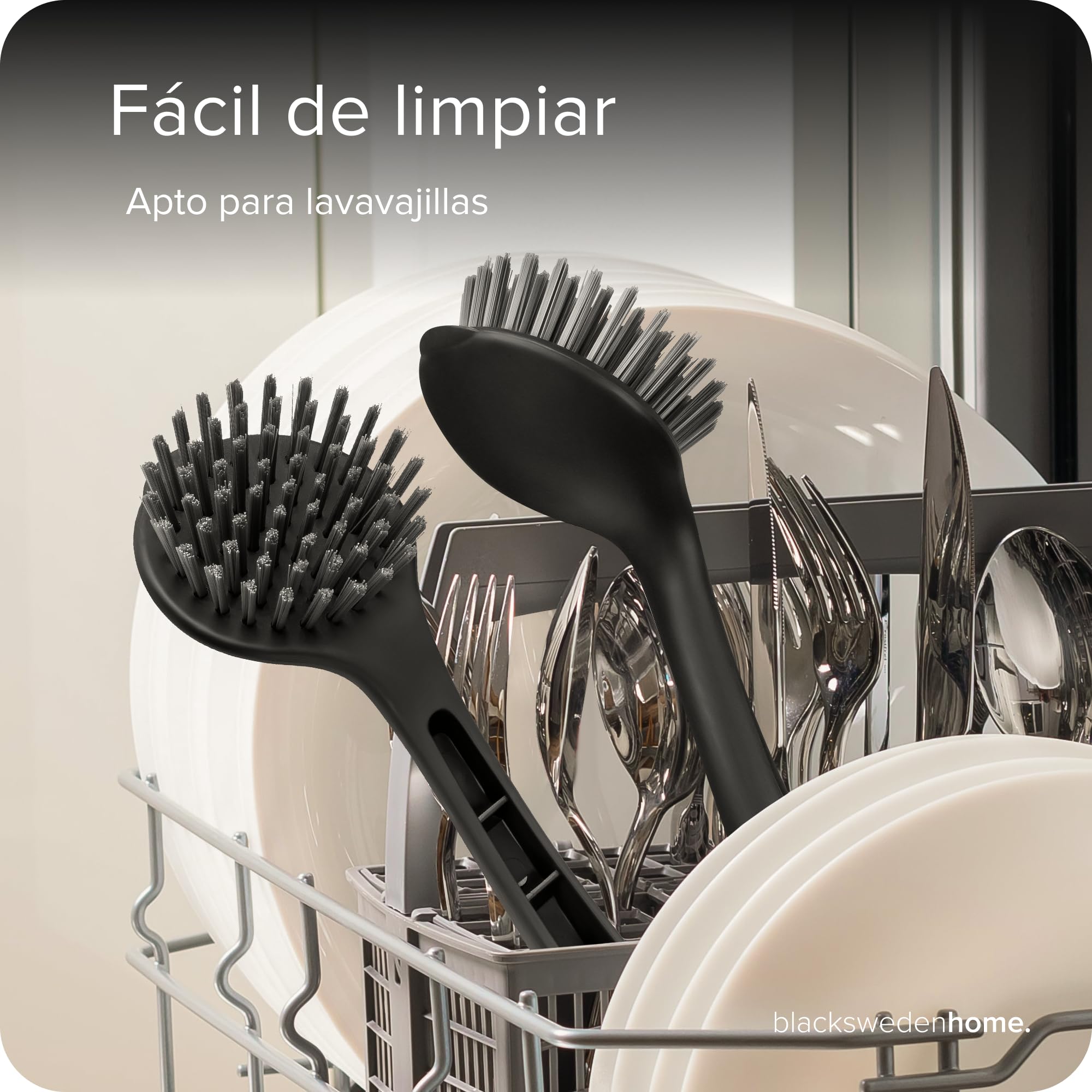 Cepillo Cocina Set de 2 Antibacteria Cerdas Duras Negro