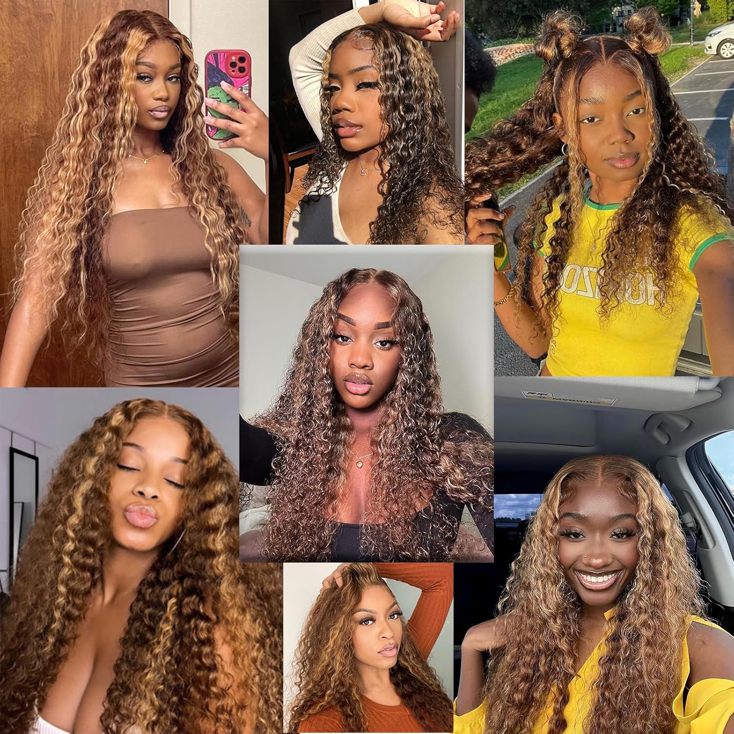 Highlight Bundles Human Hair with Closure (16 18 20 22+16inch) 10a Brazilian Deep Wave Human Hair 4 Bundles with 4x4 Closure 4/27 Color Ombre Brown Blonde