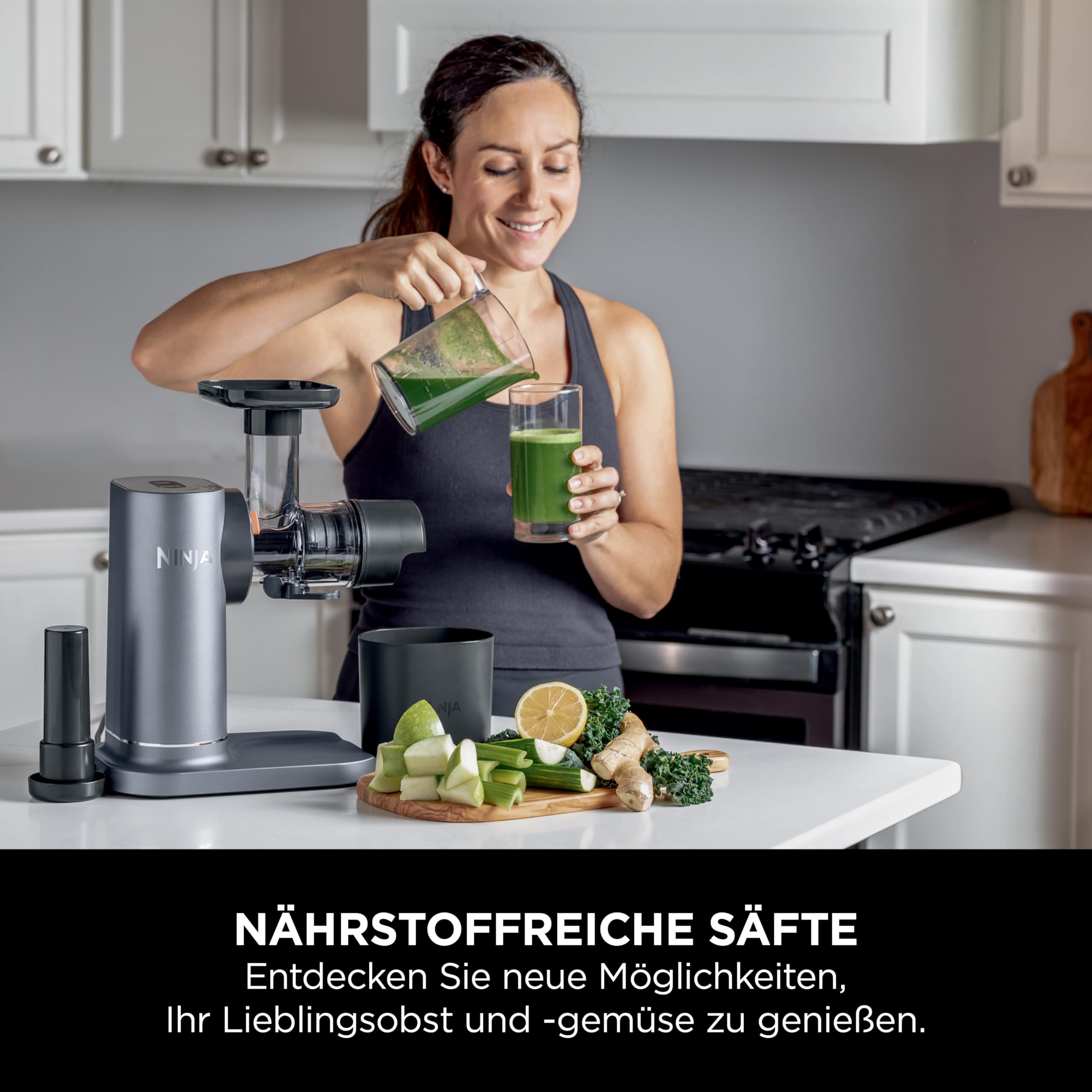 Ninja Kaltpresse-Entsafter 700-ml-Becher 1,1-L-Fruchtfleischbehälter spülmaschinenfest Grau JC151EU