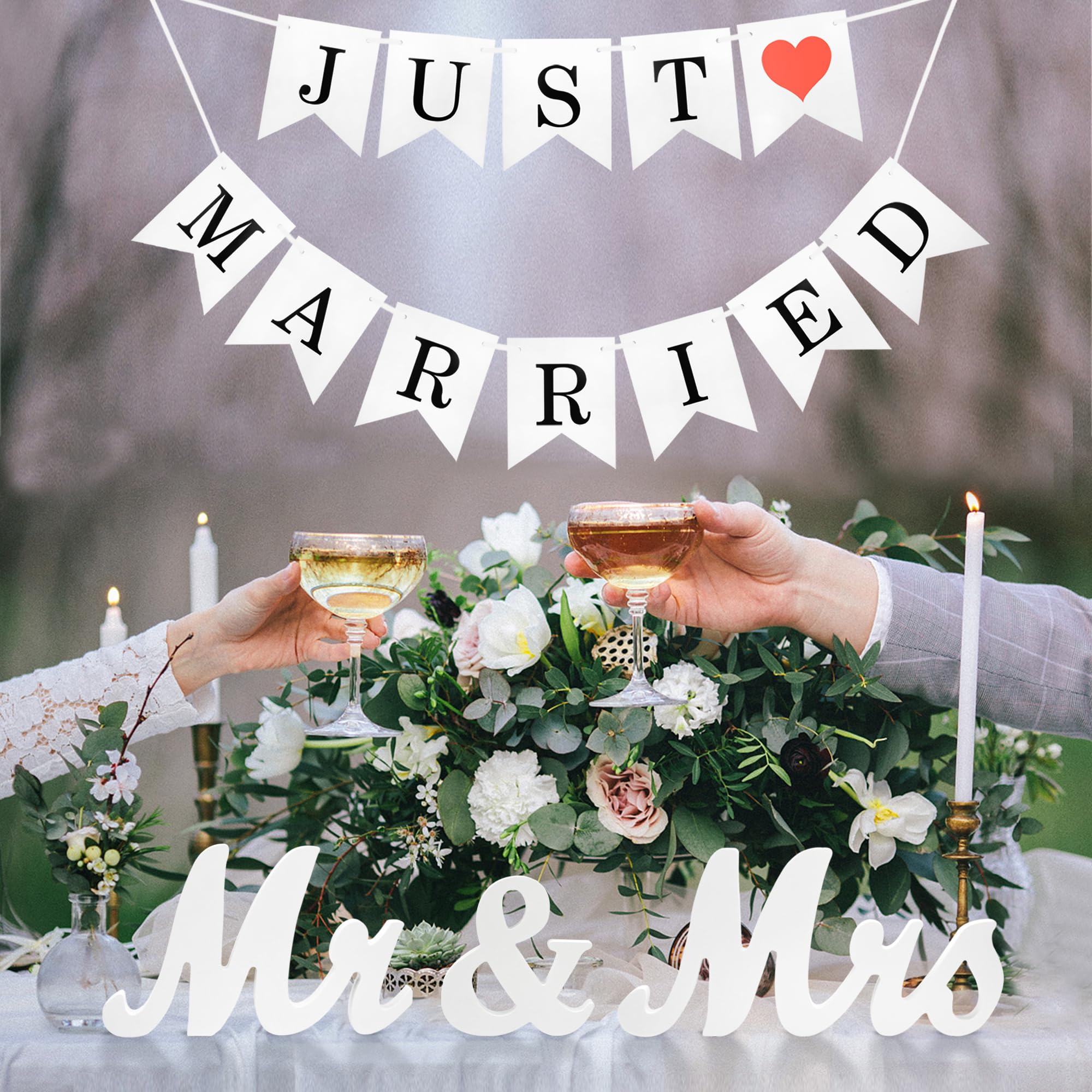 Mr & Mrs Hochzeitsschilder-Set – Großes 'Just Married' Banner & Holzbuchstaben Für Tischdeko