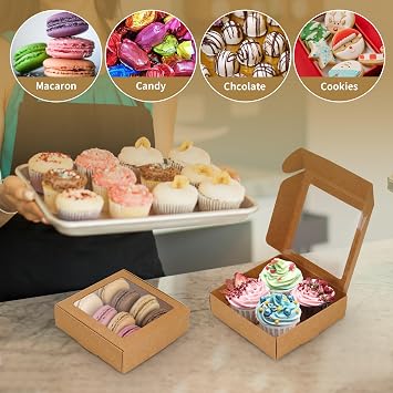23 Pcs Soap Boxes for Homemade Soap Boxes Packaging Small Gift Box Mini Kraft Treat Boxes with Window Present Packaging Box for Bakery Candy Soap Making,4.13 x 4.13 x 1.18 Inch(Brown)