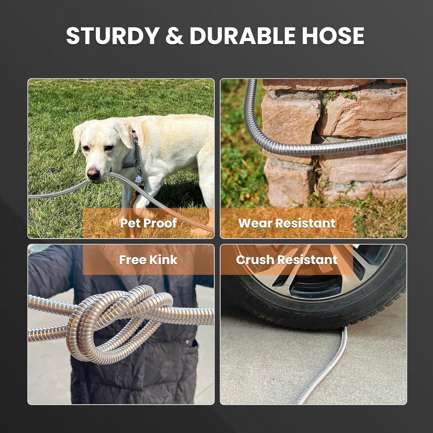 Giraffe Tools Garden Hose 75ft x 5/8",304 Stainless Steel Metal Water Hose and Garden Hose 50ft x 5/8", No Kink Garden Water Hose with Aluminum Fittings