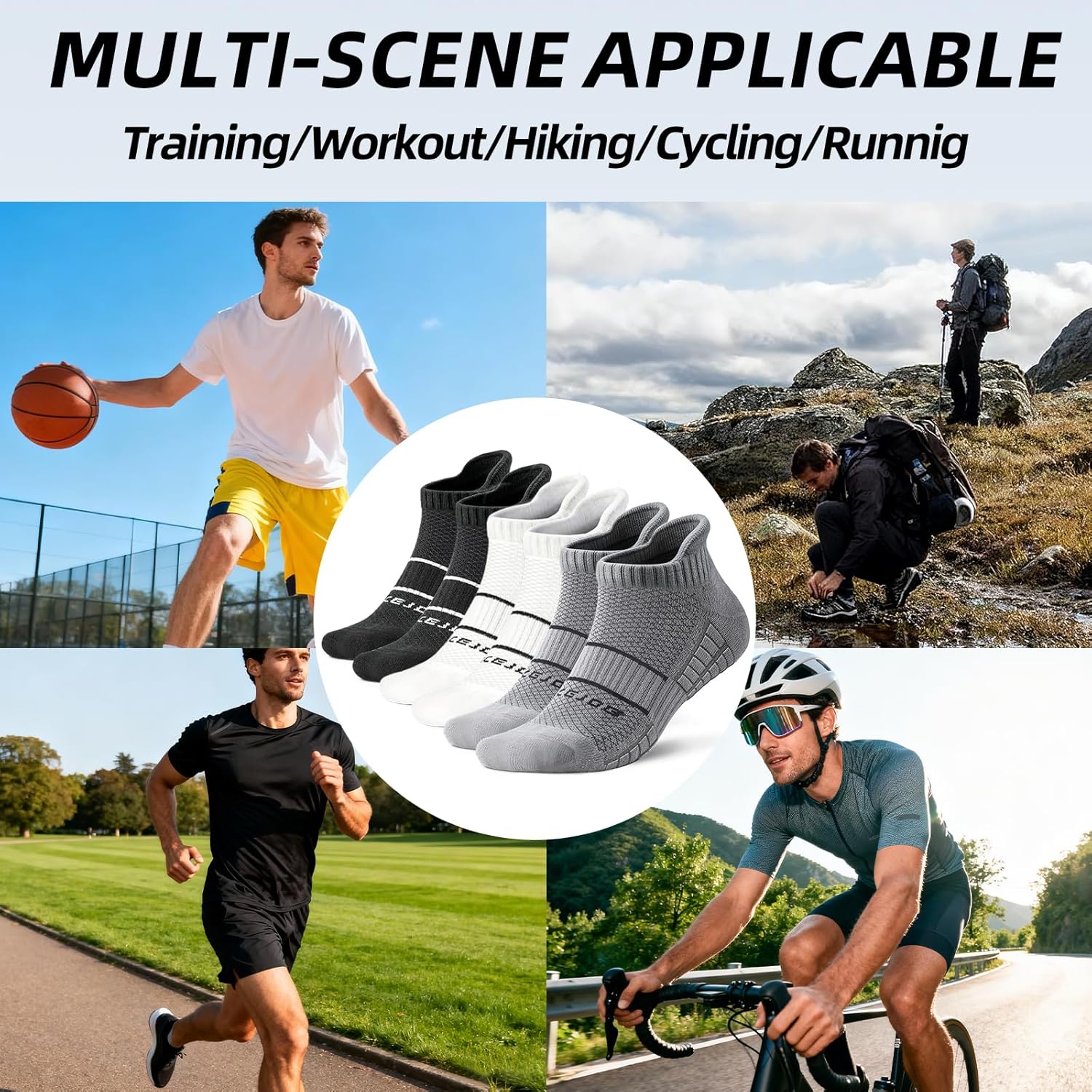 Ankle Socks For Men Size 9-13,Cotton low cut Socks,Compression Athletic Sport for Running Hiking Cycling With Heel Tab