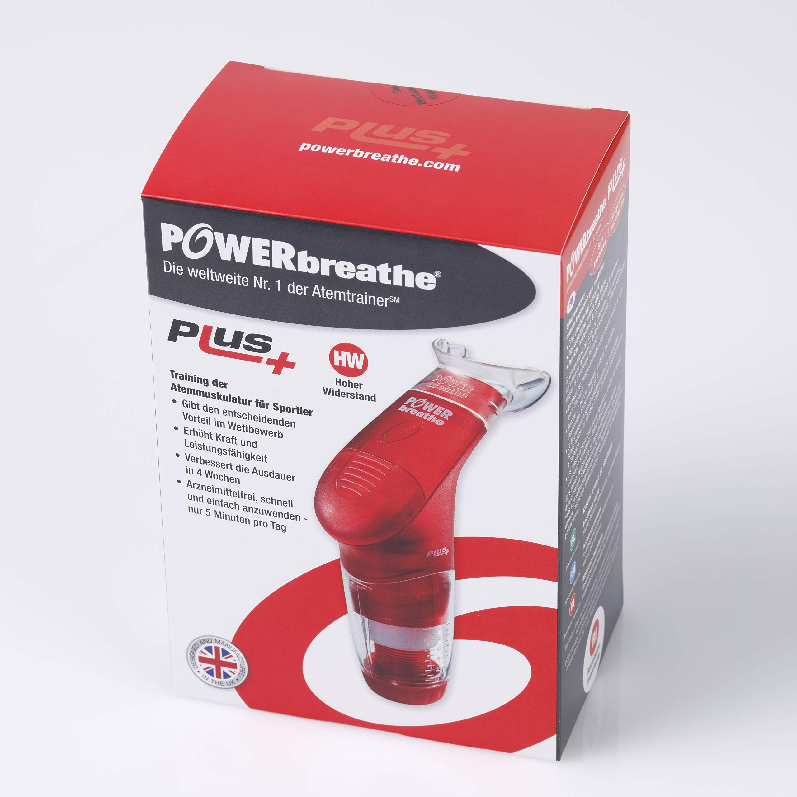 POWERBREATHE Plus Sport - Allenatore respiratorio ad alta resistenza, per rafforzare la muscolatura respiratoria, con 11 livelli, strumento di allenamento respiratorio per esercizi di respirazione