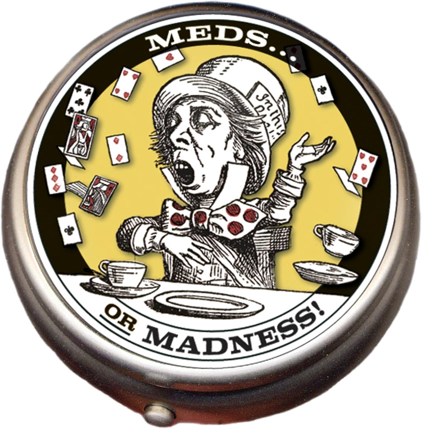 Mad Hatter Pill Box – Compact 1 or 2 Compartment Medicine Case