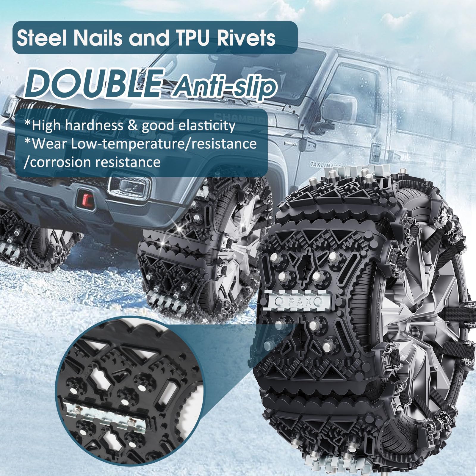 Catene da Neve, 6PCS Catene da Neve Universali Auto Adatte per Pneumatici da165-285mm, Catene per Pneumatici da Neve di Emergenza Antiscivolo Trazione Regolabili per Camion SUV Auto