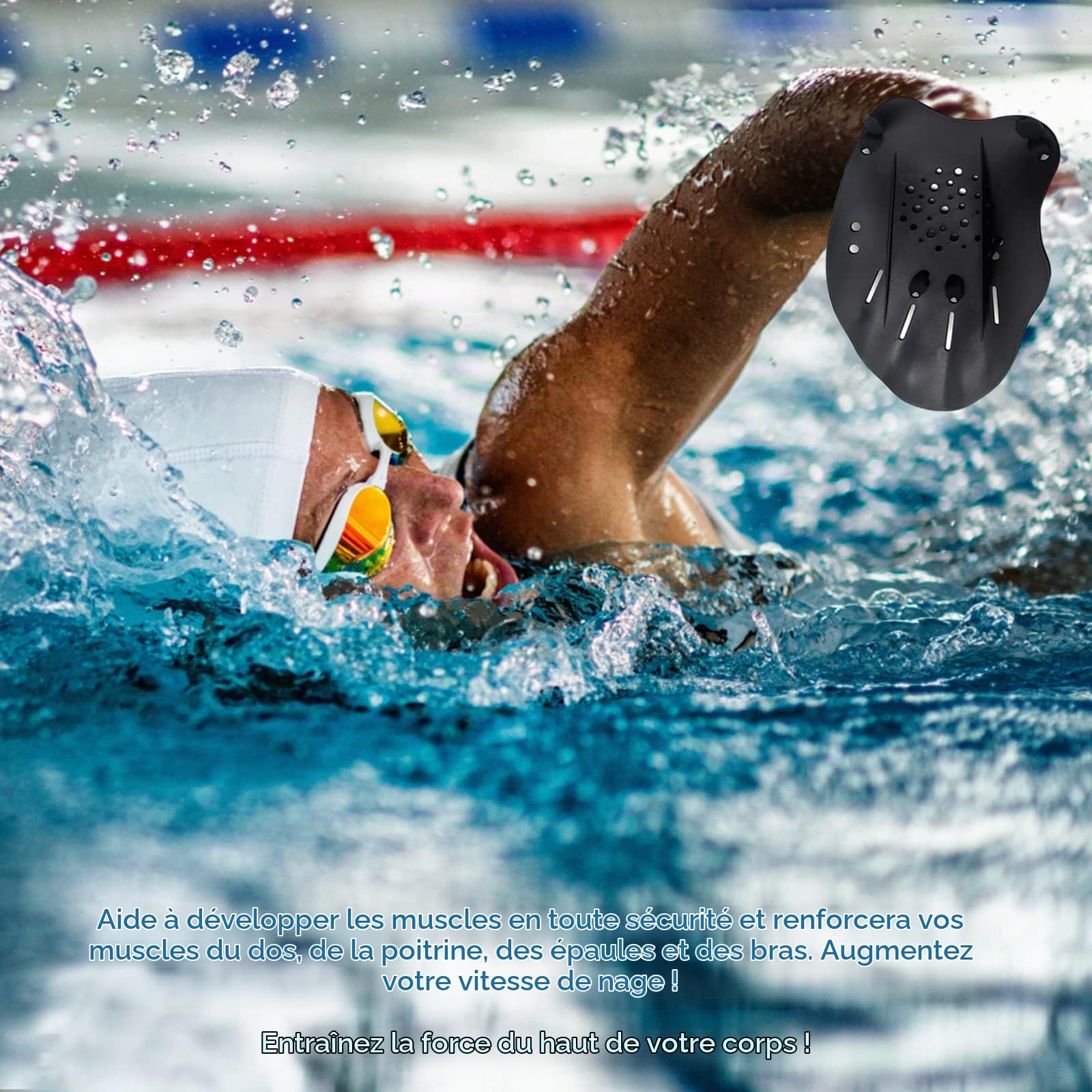 1 Paire de pagaies de Natation avec Sangles réglables - Aide à la Musculation - Équipement d'exercice de Piscine - Accessoires pour Adultes et Enfants - Unisexe