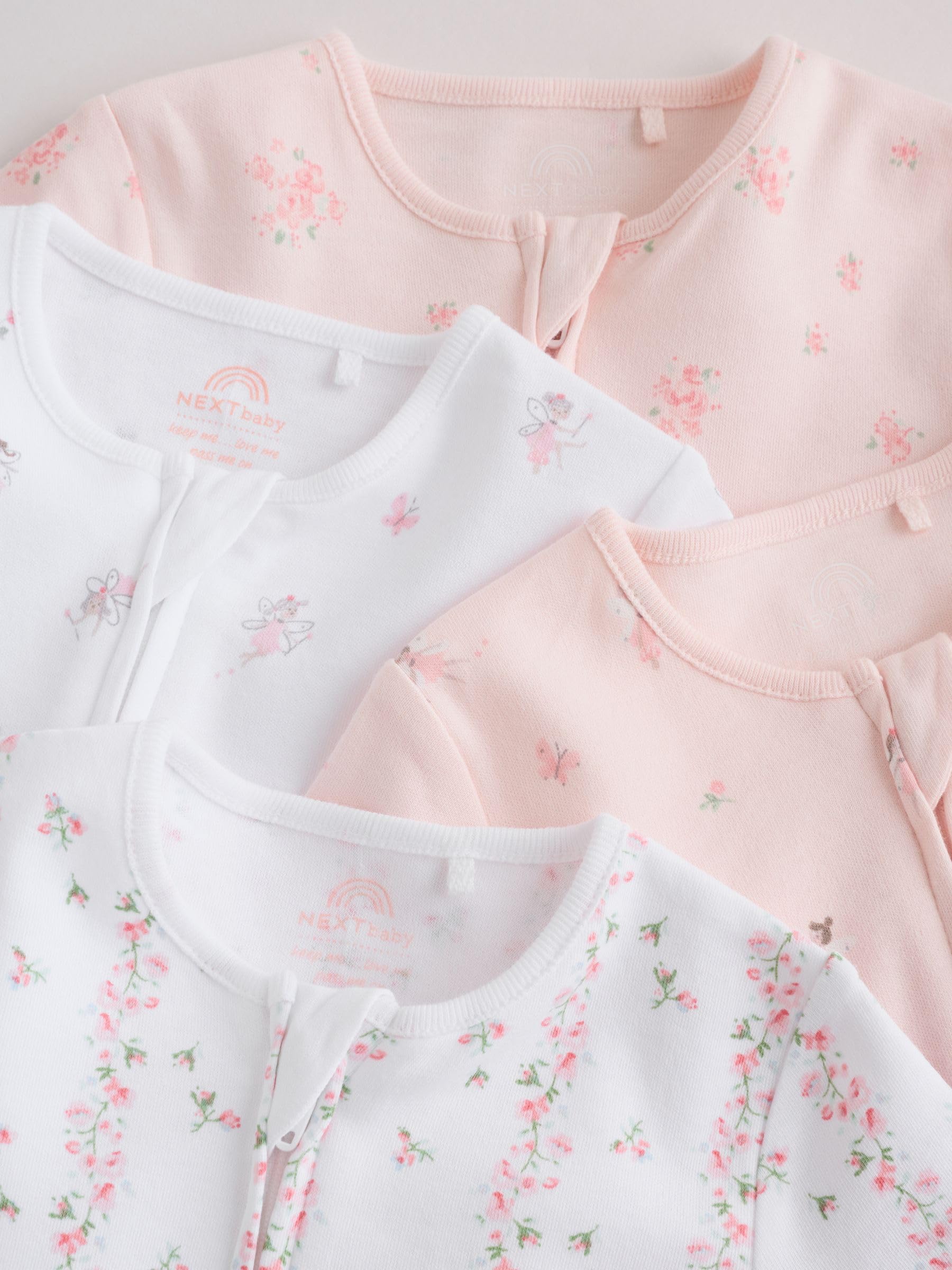 NEXT Bambina Confezione da 4 Tutine per Neonati con Zip bidirezionale | Neonato, Standard, Mid Rise, Button, 100% cotone