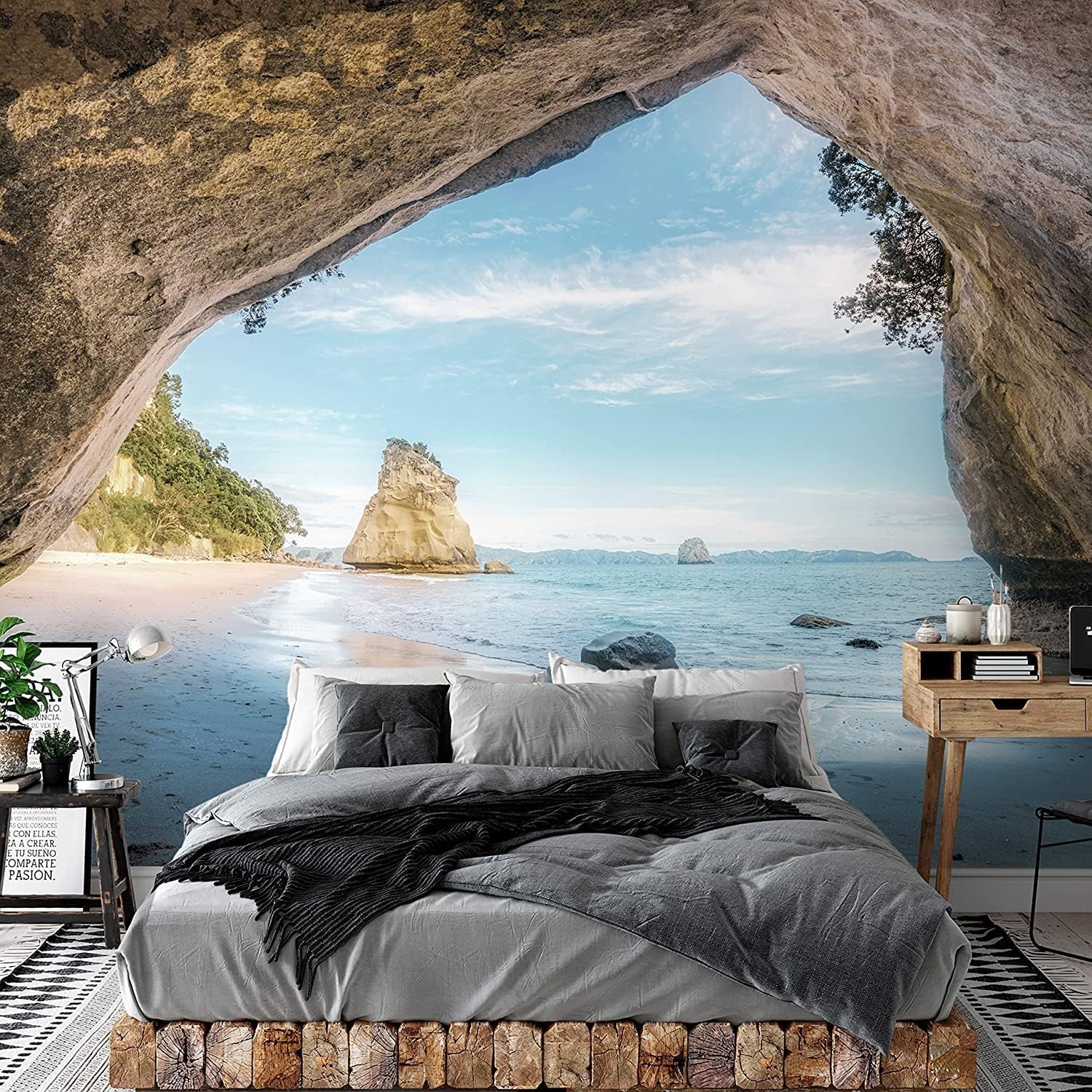 Papier Peint Paysage de Plage Effet 3D Grand Format Rendu Mat