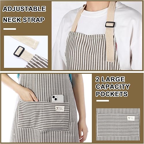 Miniatura 3 de Janmercy 24 delantales para mujeres y hombres con 2 bolsillos, delantal de cocina de lino, delantal ajustable para chef, delantales a granel unisex