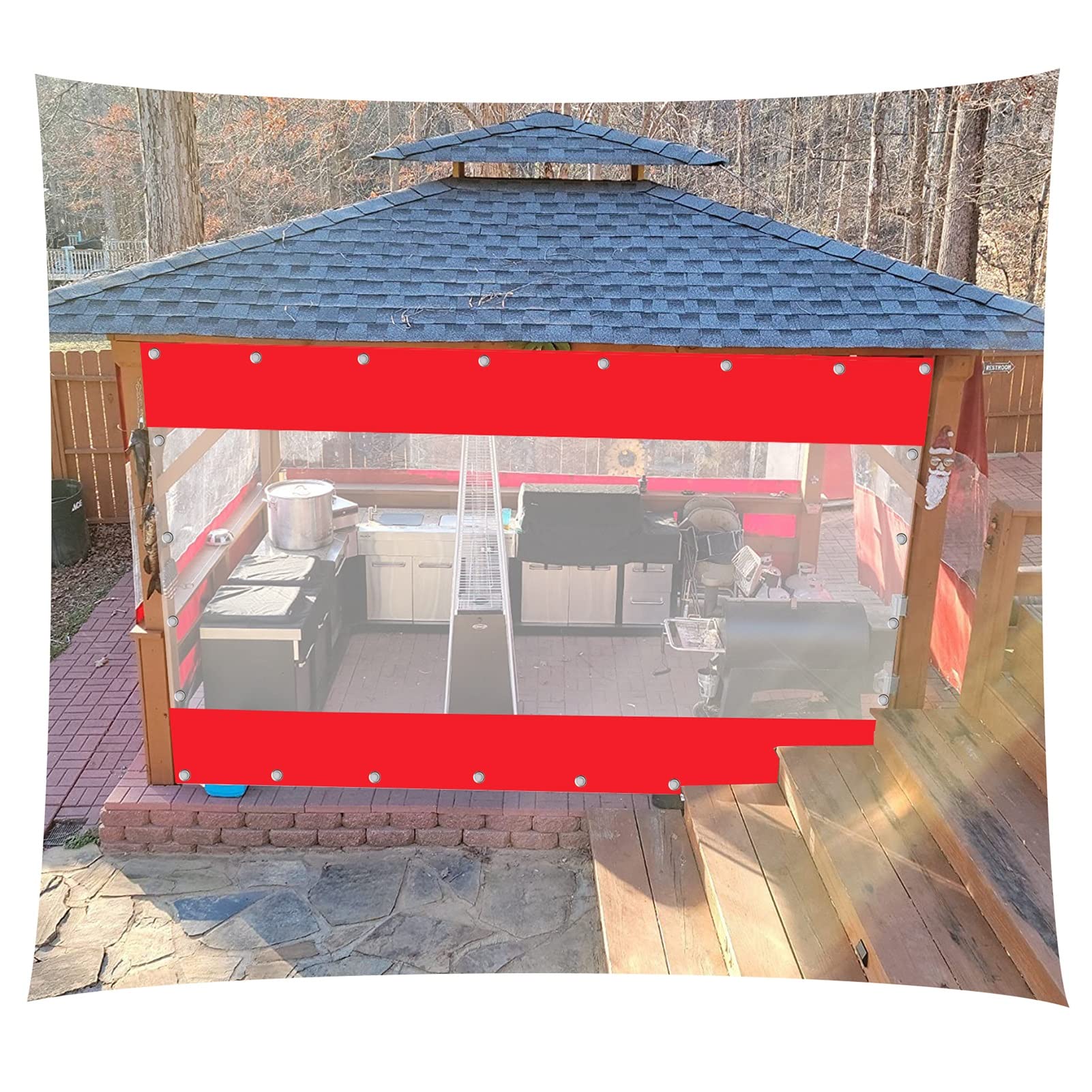 Tenda Laterale Impermeabile Per Pergola - Pannello Trasparente Con Occhielli, Protezione Da Vento E Pioggia, Grigio Chiaro, 2x2.20m - 2